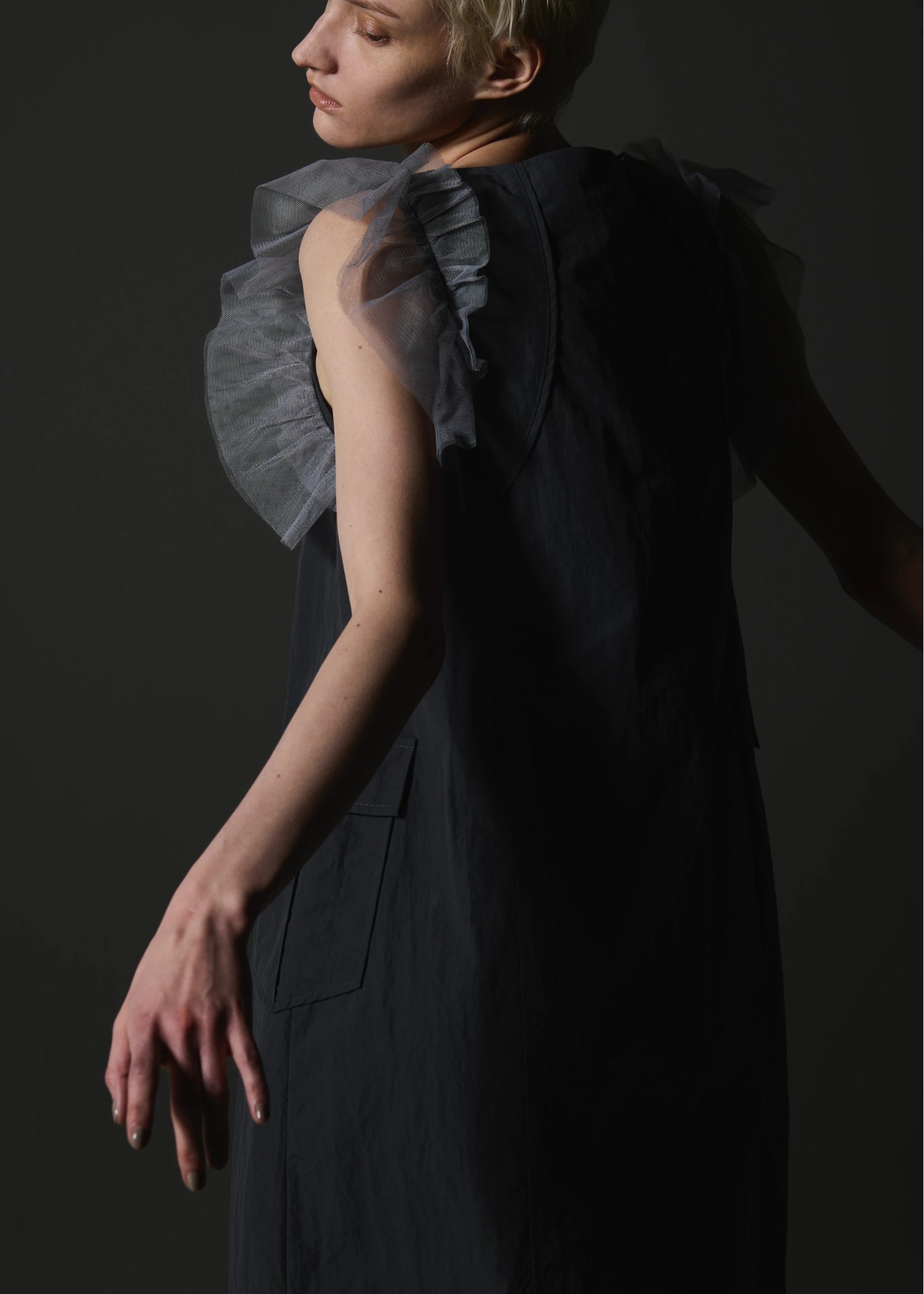 tulle frill no sleeve nylon zip OP