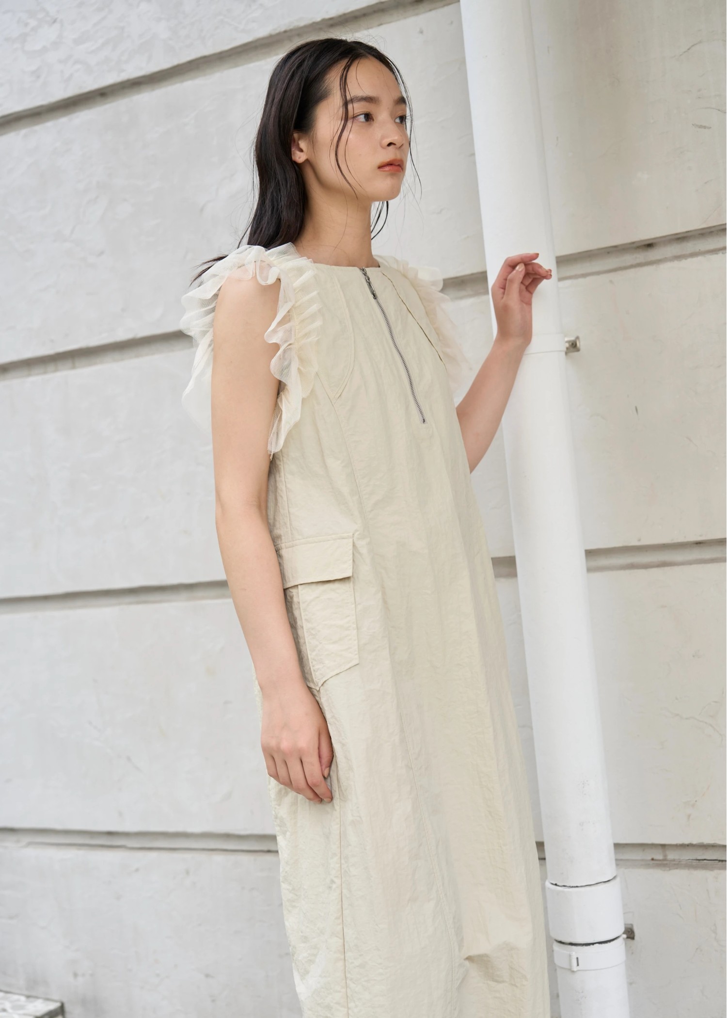 tulle frill no sleeve nylon zip OP