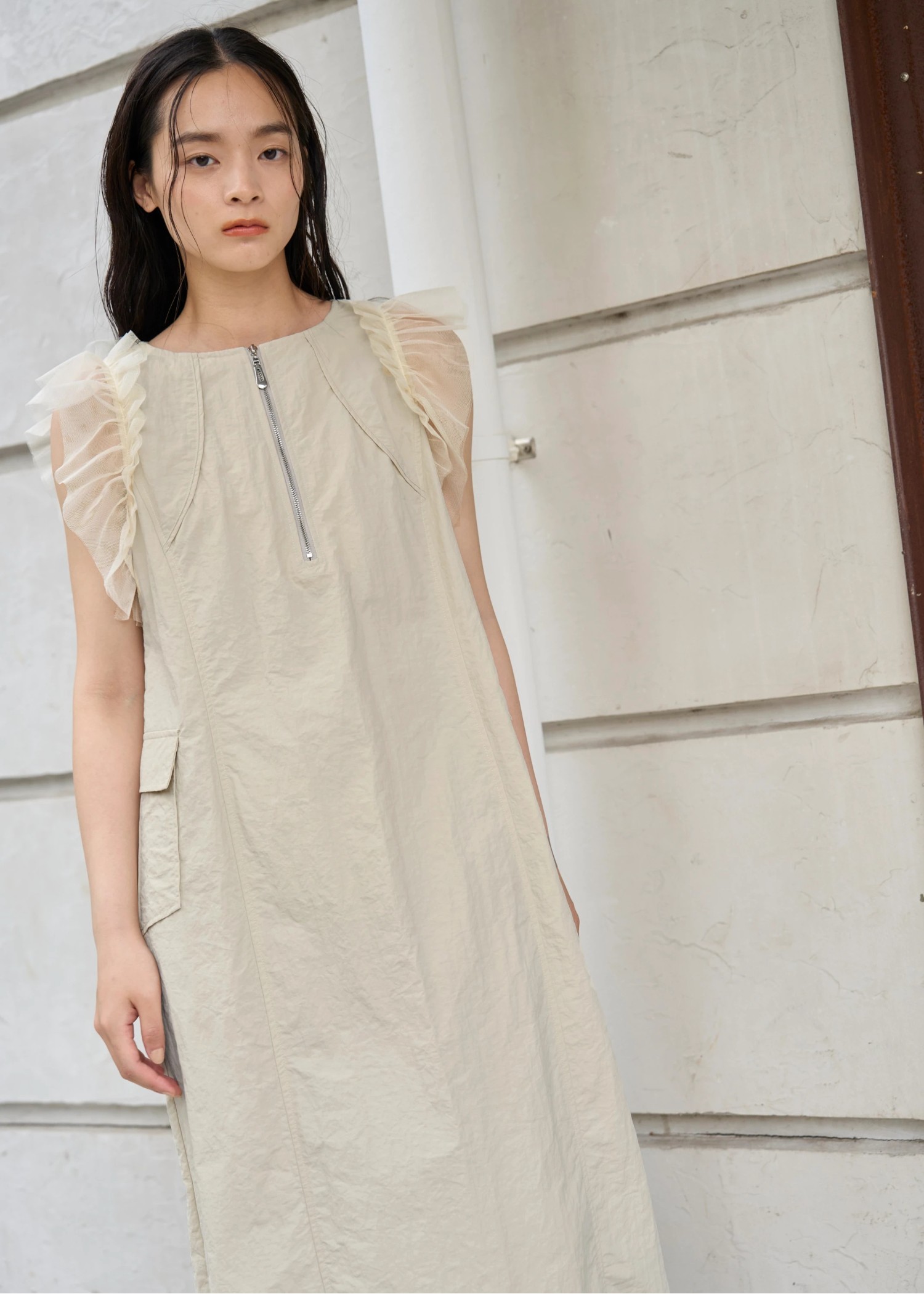 tulle frill no sleeve nylon zip OP