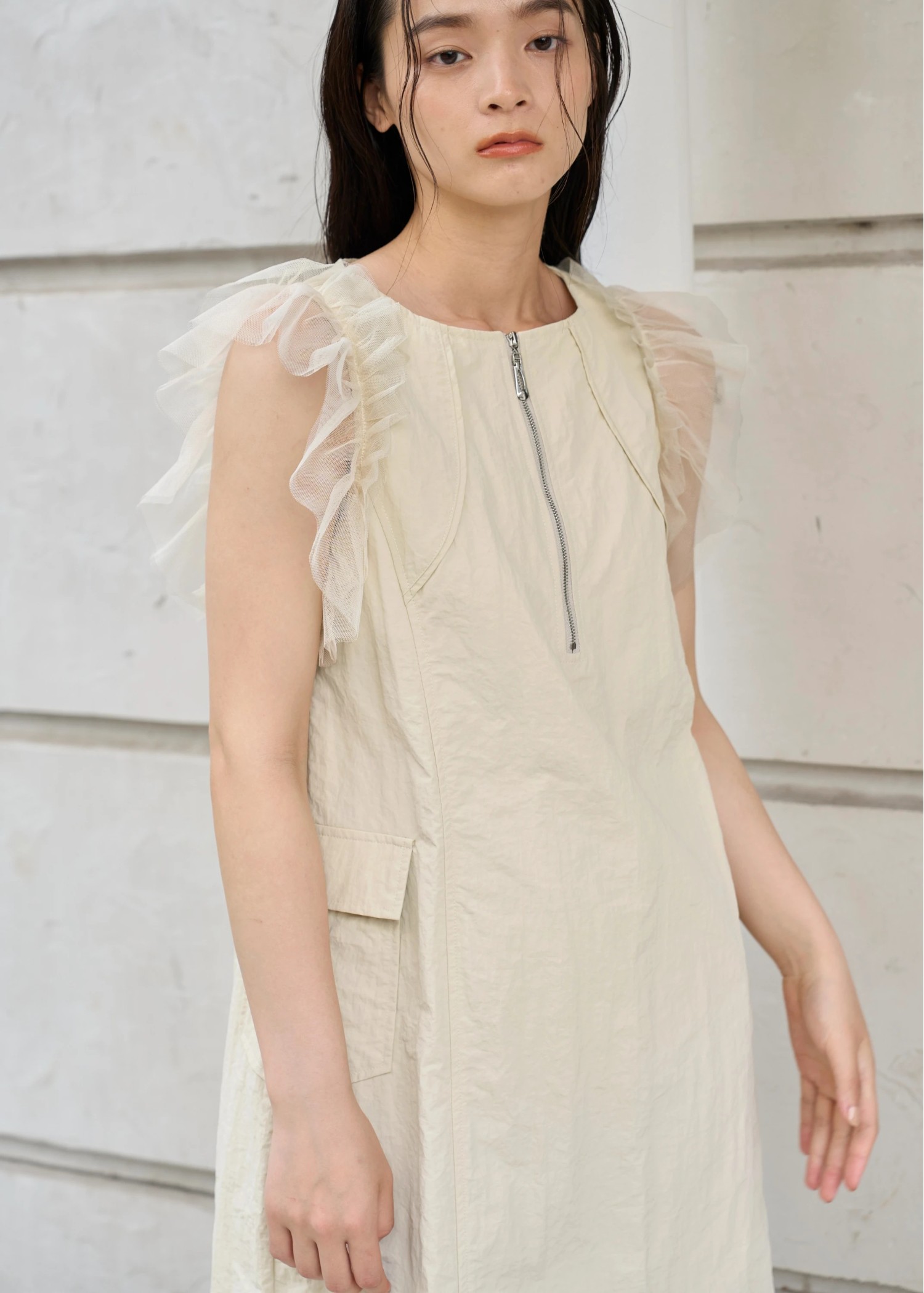 tulle frill no sleeve nylon zip OP