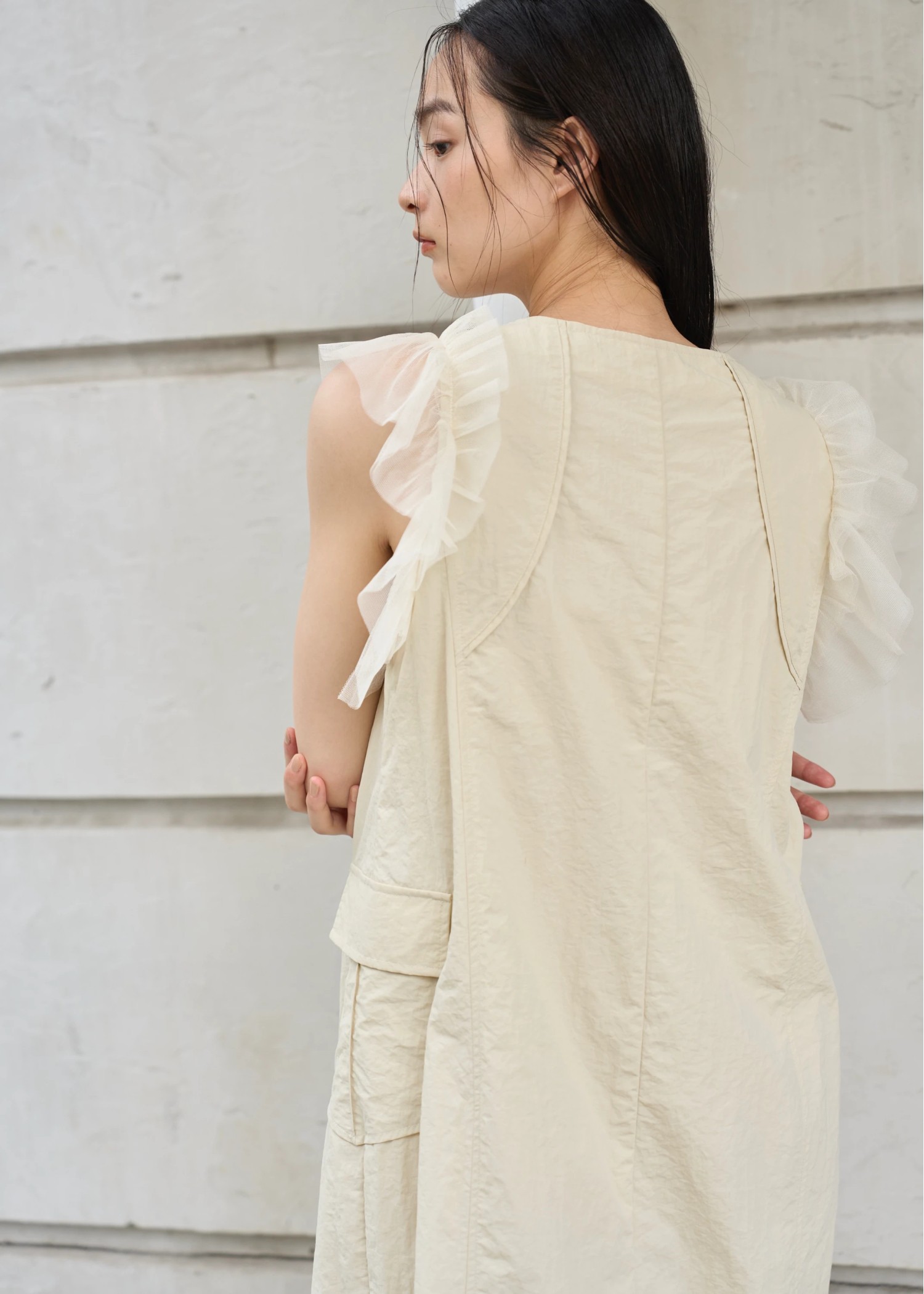 tulle frill no sleeve nylon zip OP