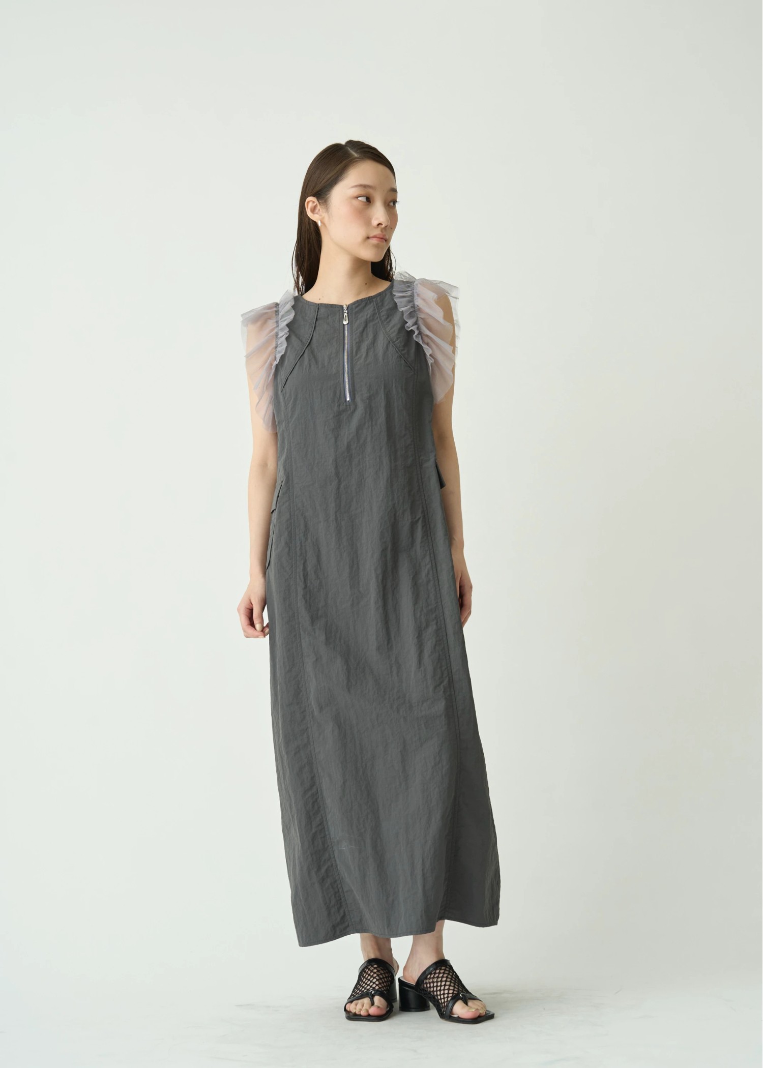 tulle frill no sleeve nylon zip OP