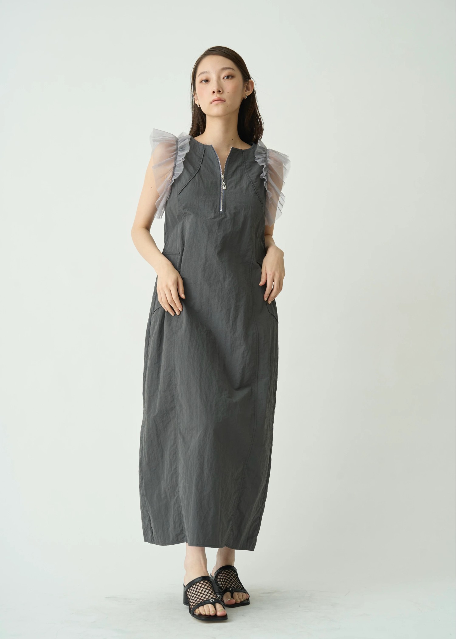 tulle frill no sleeve nylon zip OP