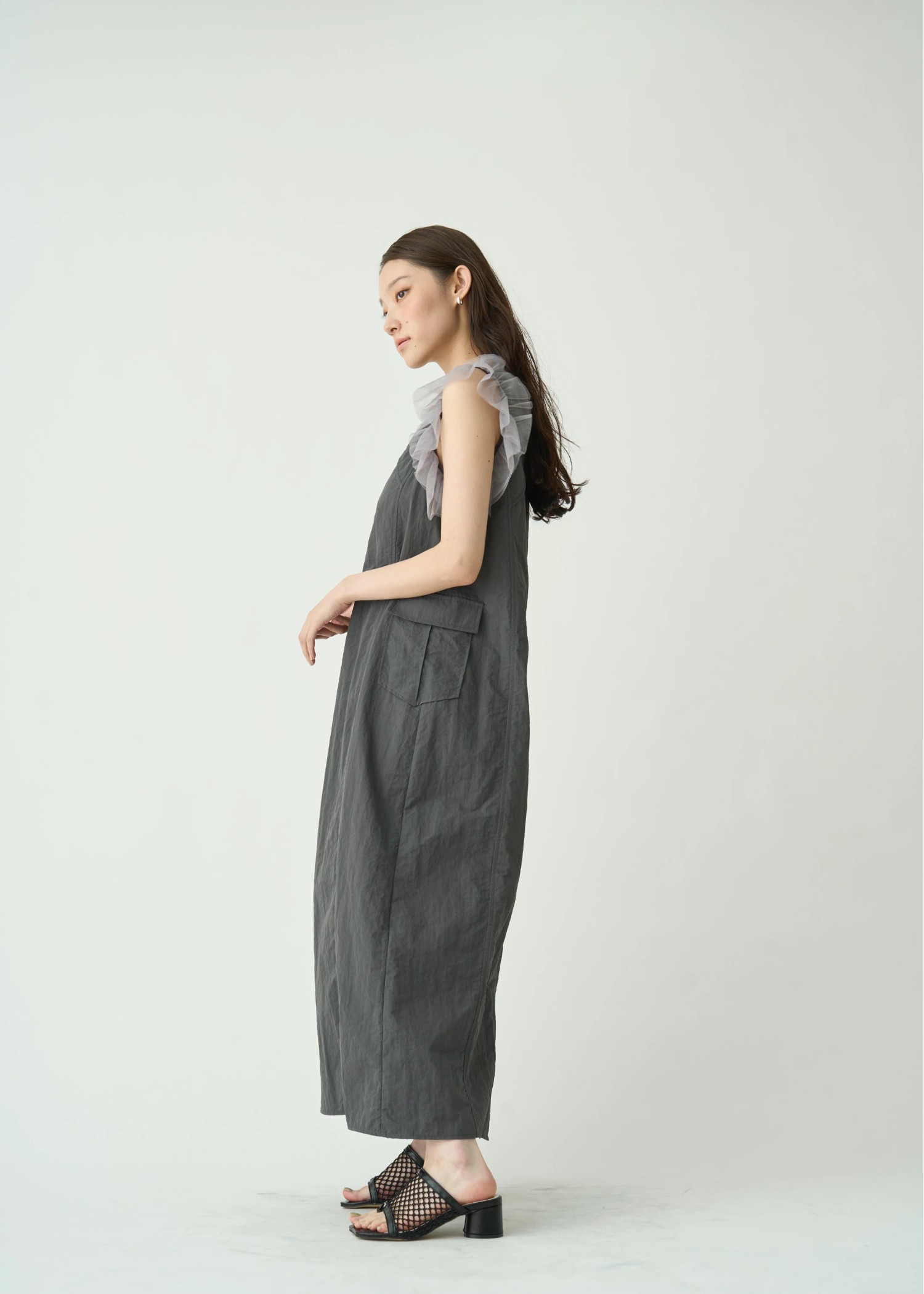 tulle frill no sleeve nylon zip OP