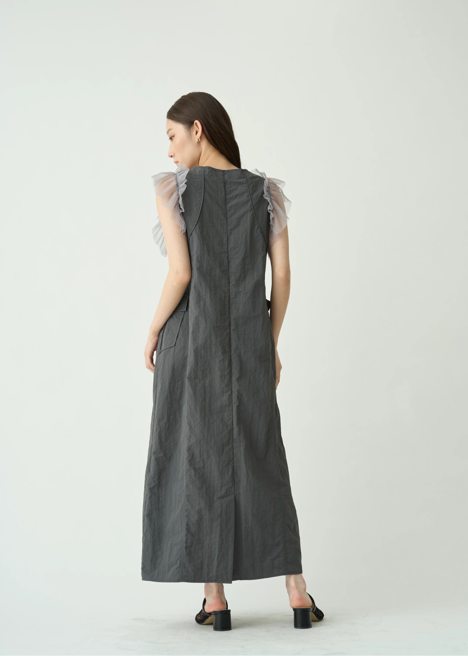 tulle frill no sleeve nylon zip OP