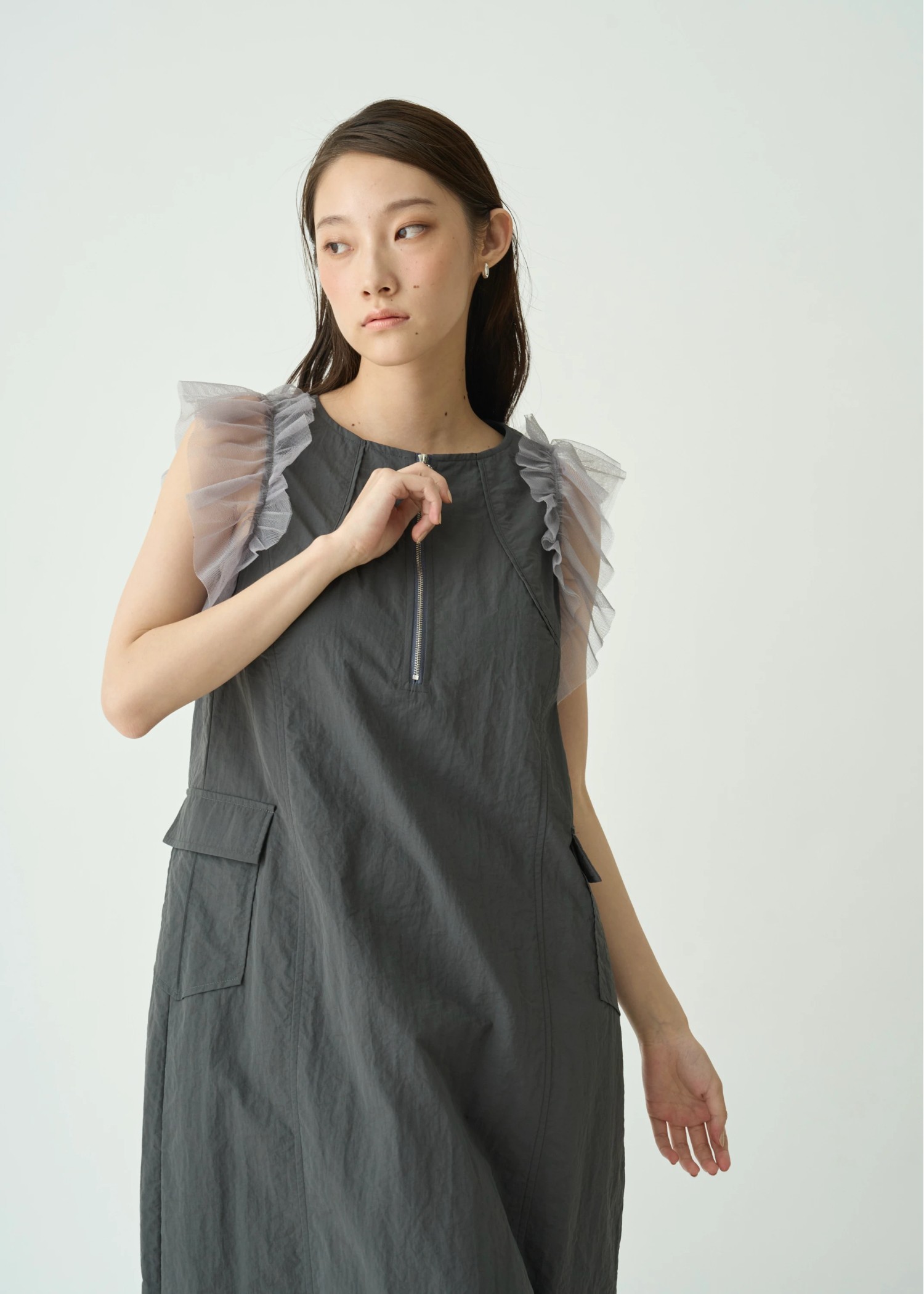 tulle frill no sleeve nylon zip OP