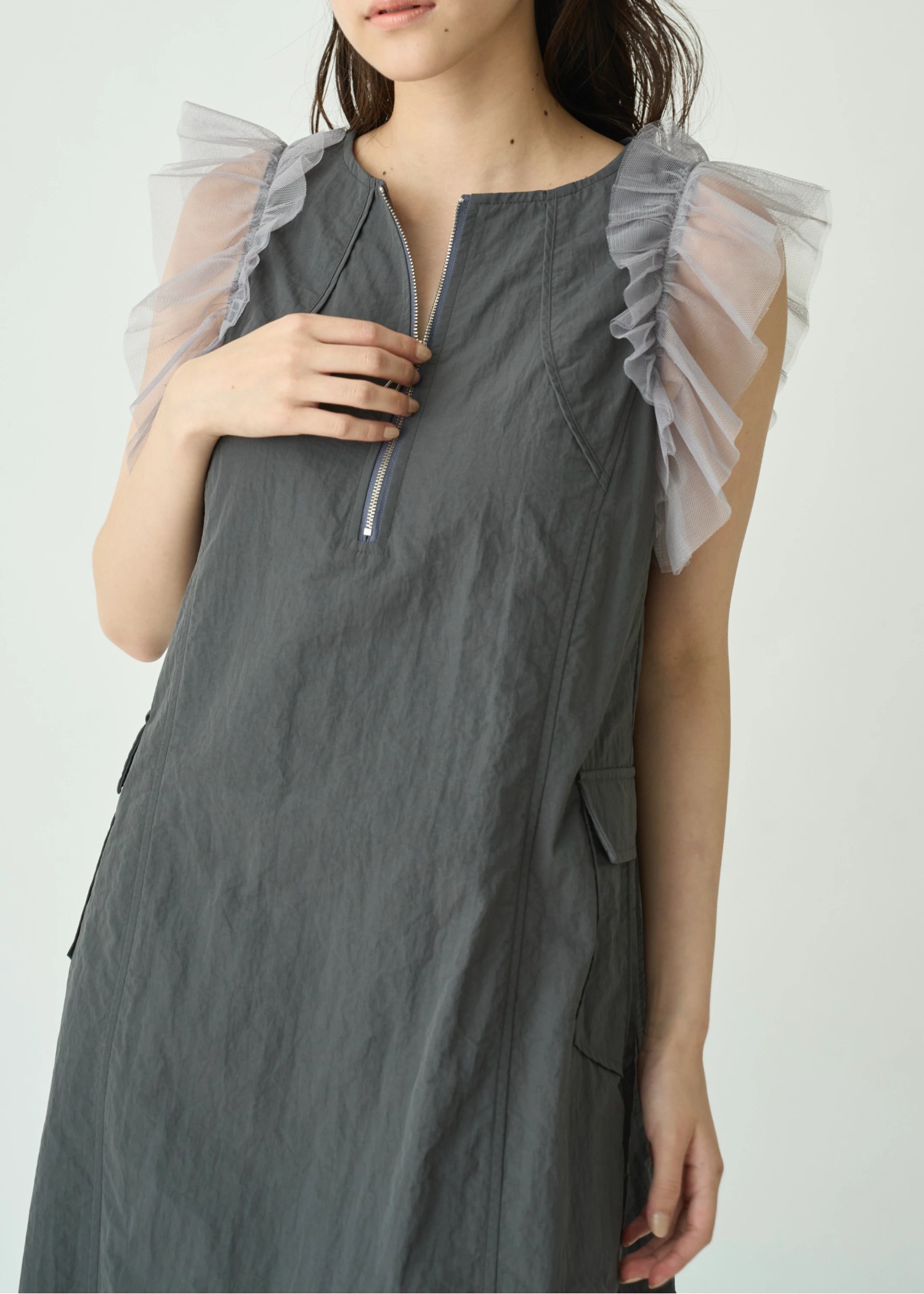 tulle frill no sleeve nylon zip OP