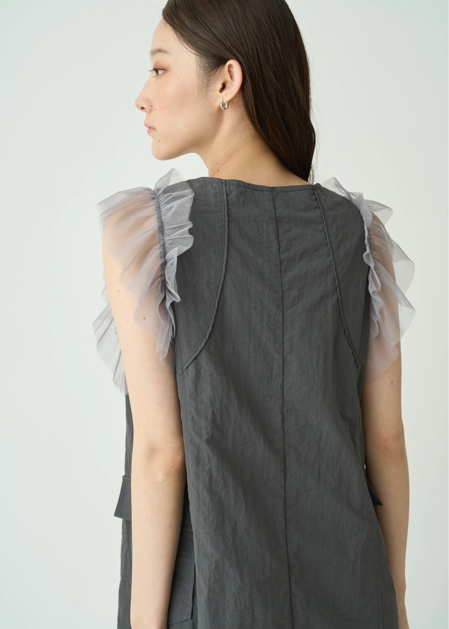 tulle frill no sleeve nylon zip OP