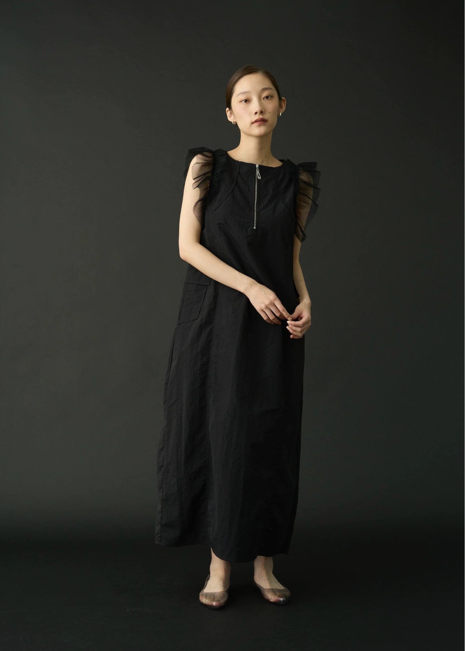 tulle frill no sleeve nylon zip OP