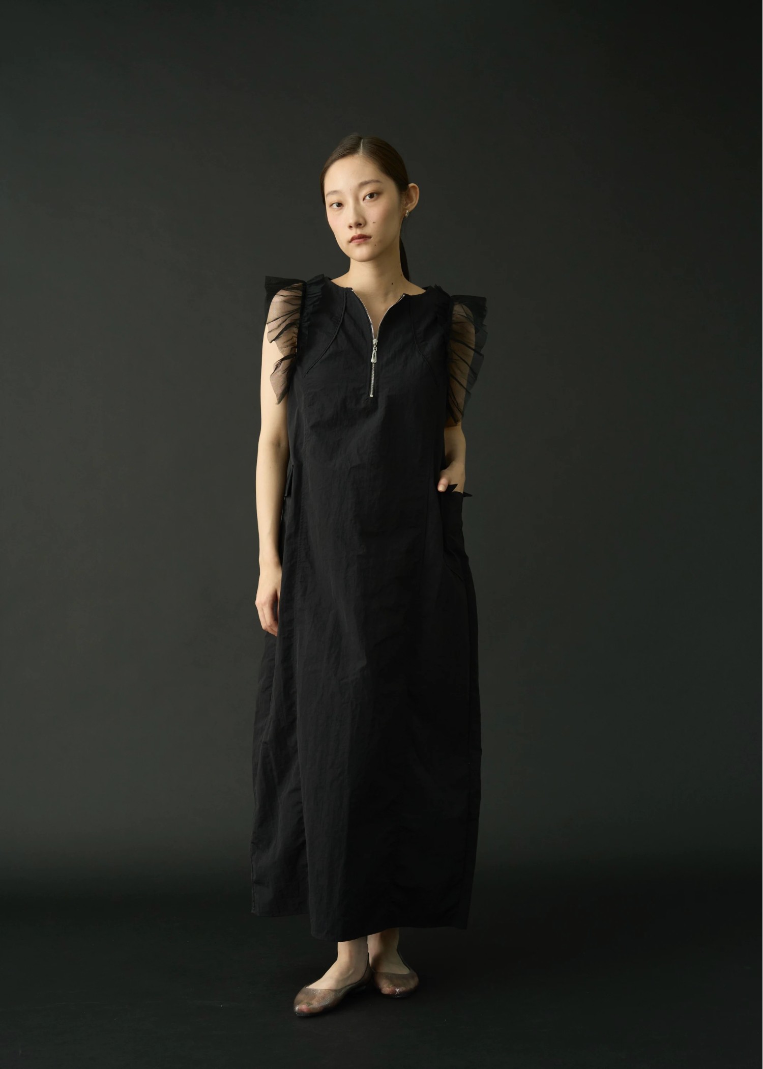 tulle frill no sleeve nylon zip OP