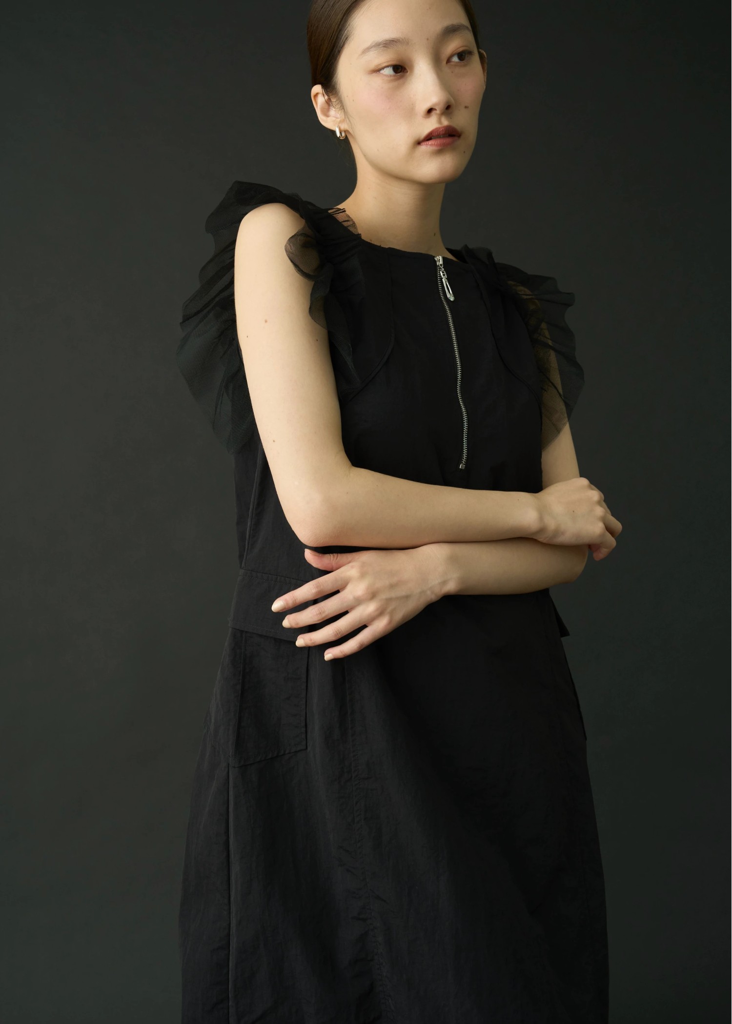 tulle frill no sleeve nylon zip OP