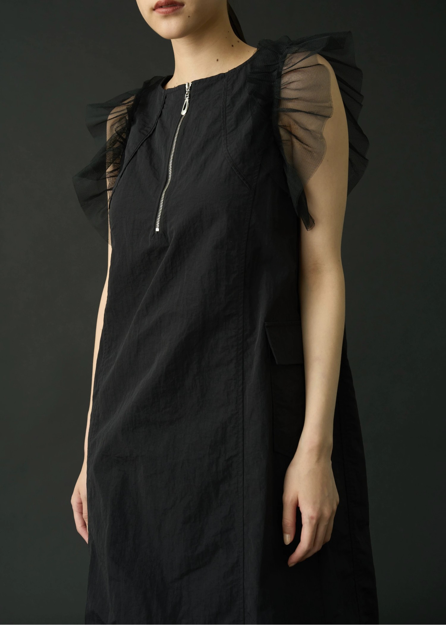 tulle frill no sleeve nylon zip OP