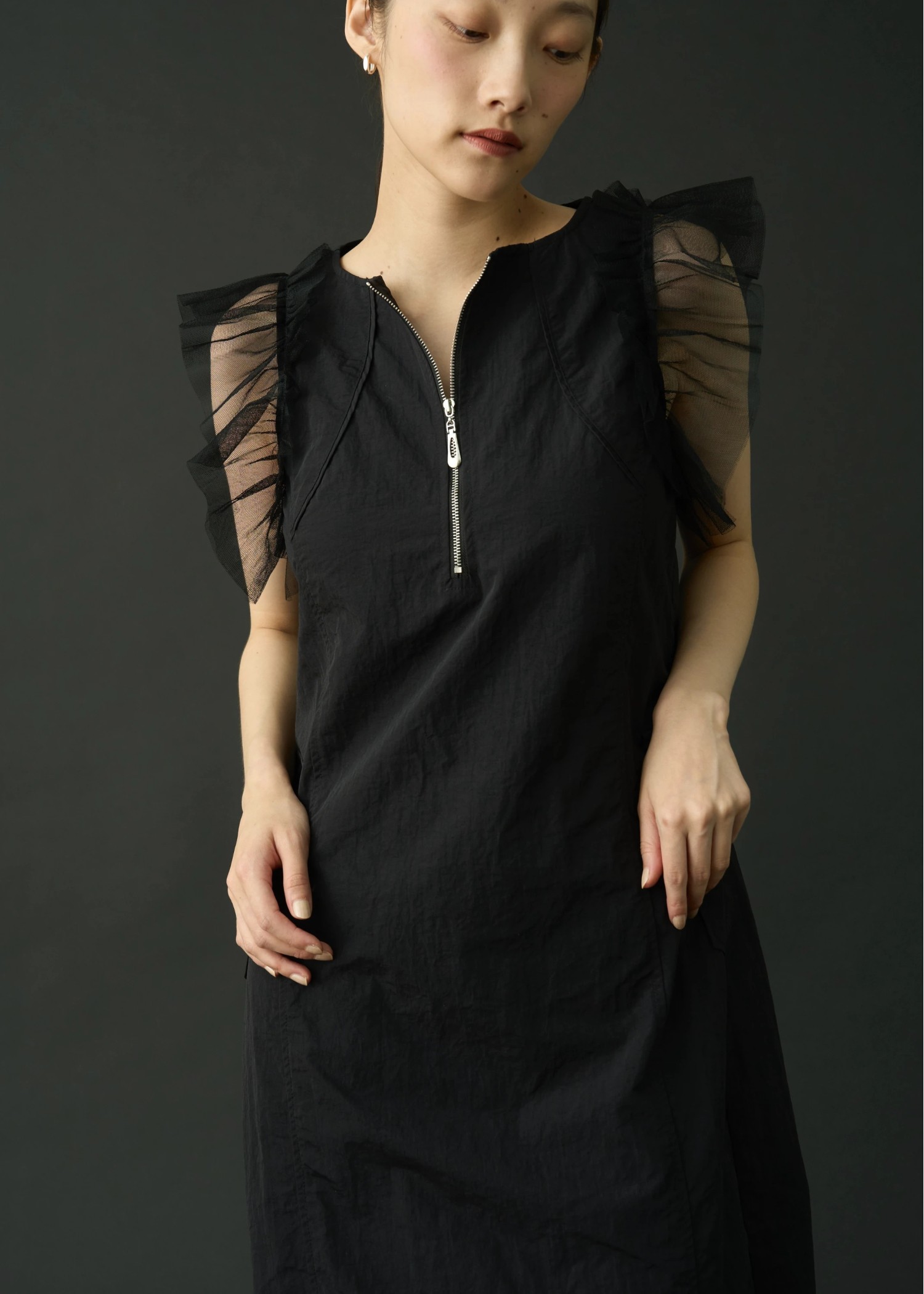 tulle frill no sleeve nylon zip OP