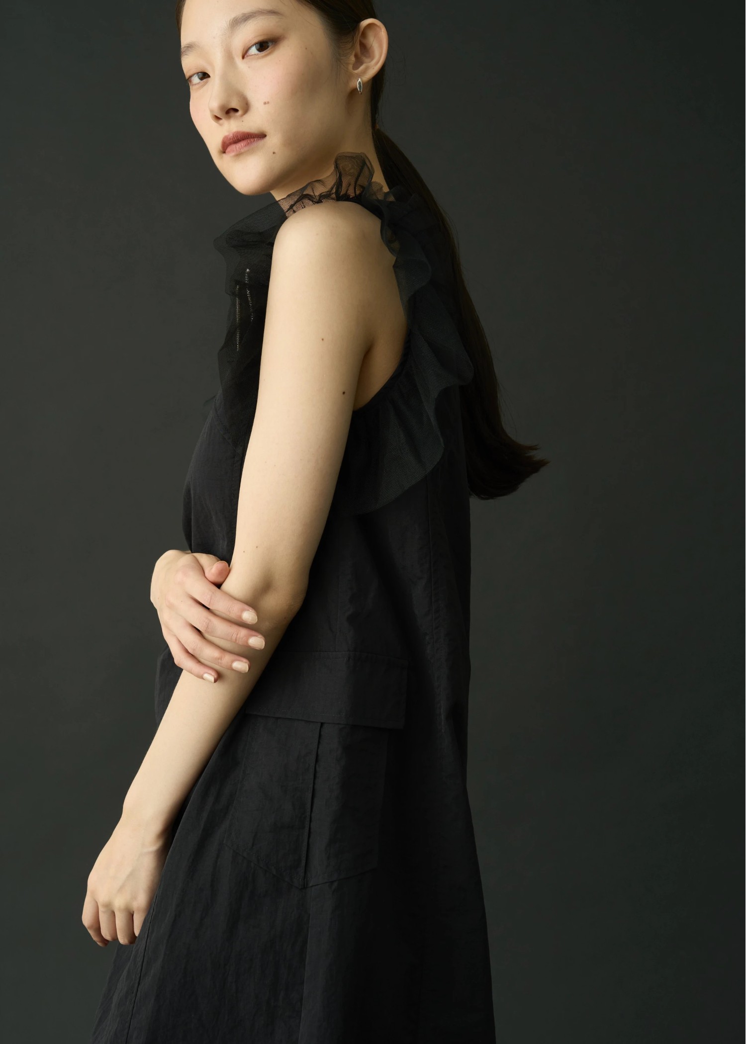 tulle frill no sleeve nylon zip OP