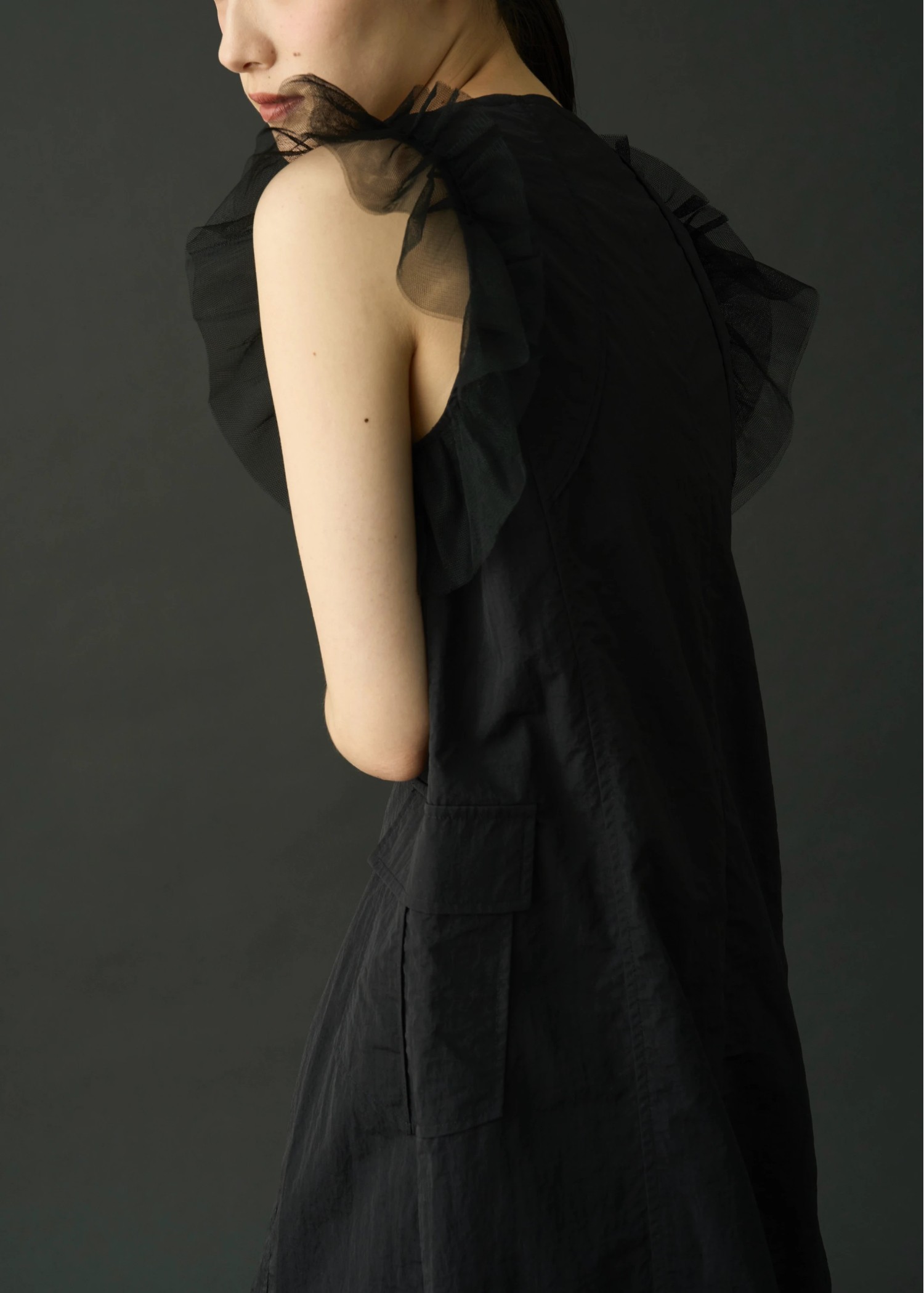 tulle frill no sleeve nylon zip OP