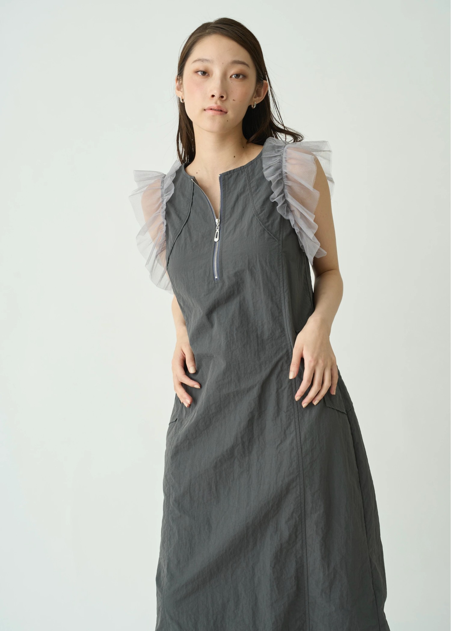 tulle frill no sleeve nylon zip OP