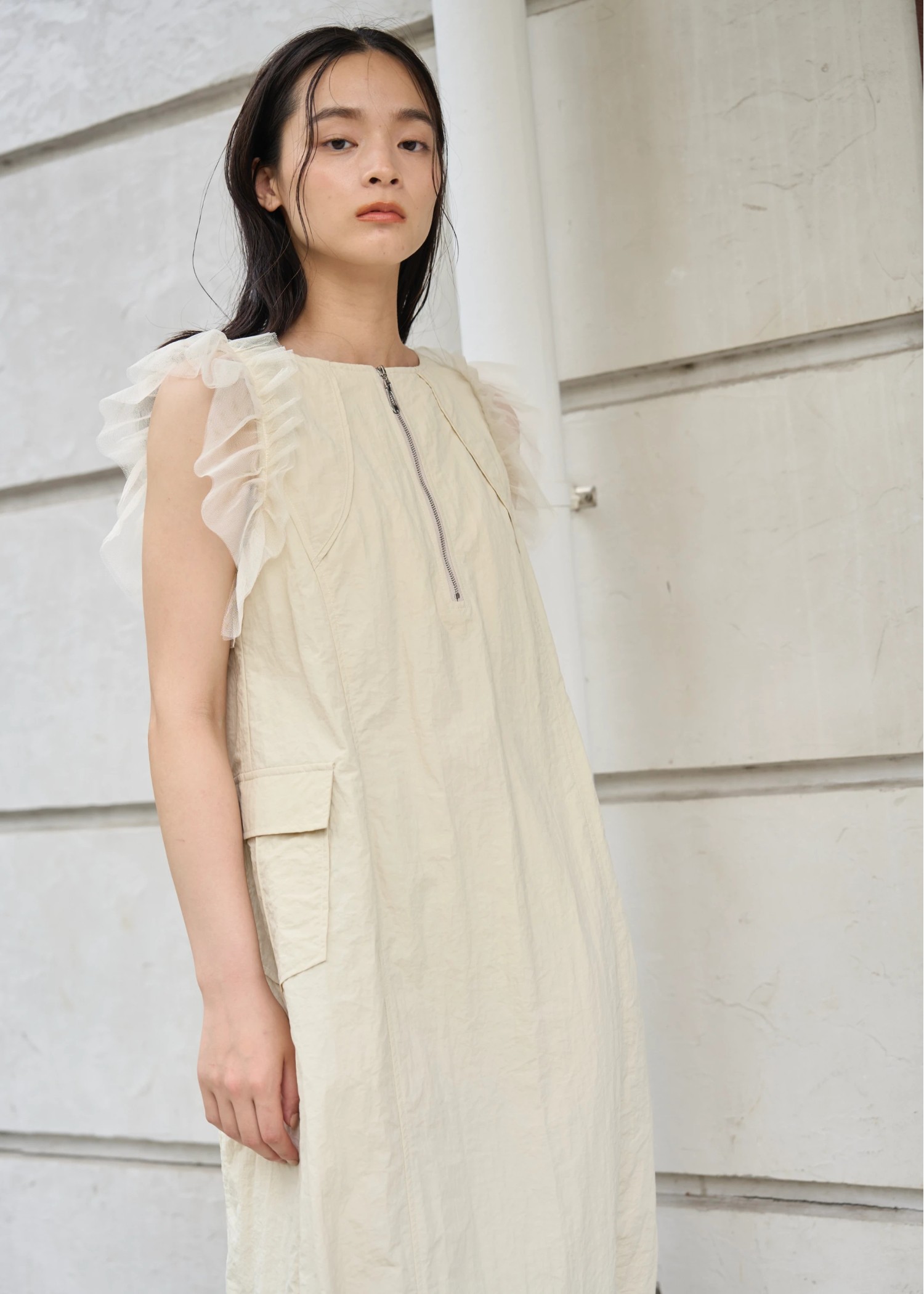 tulle frill no sleeve nylon zip OP