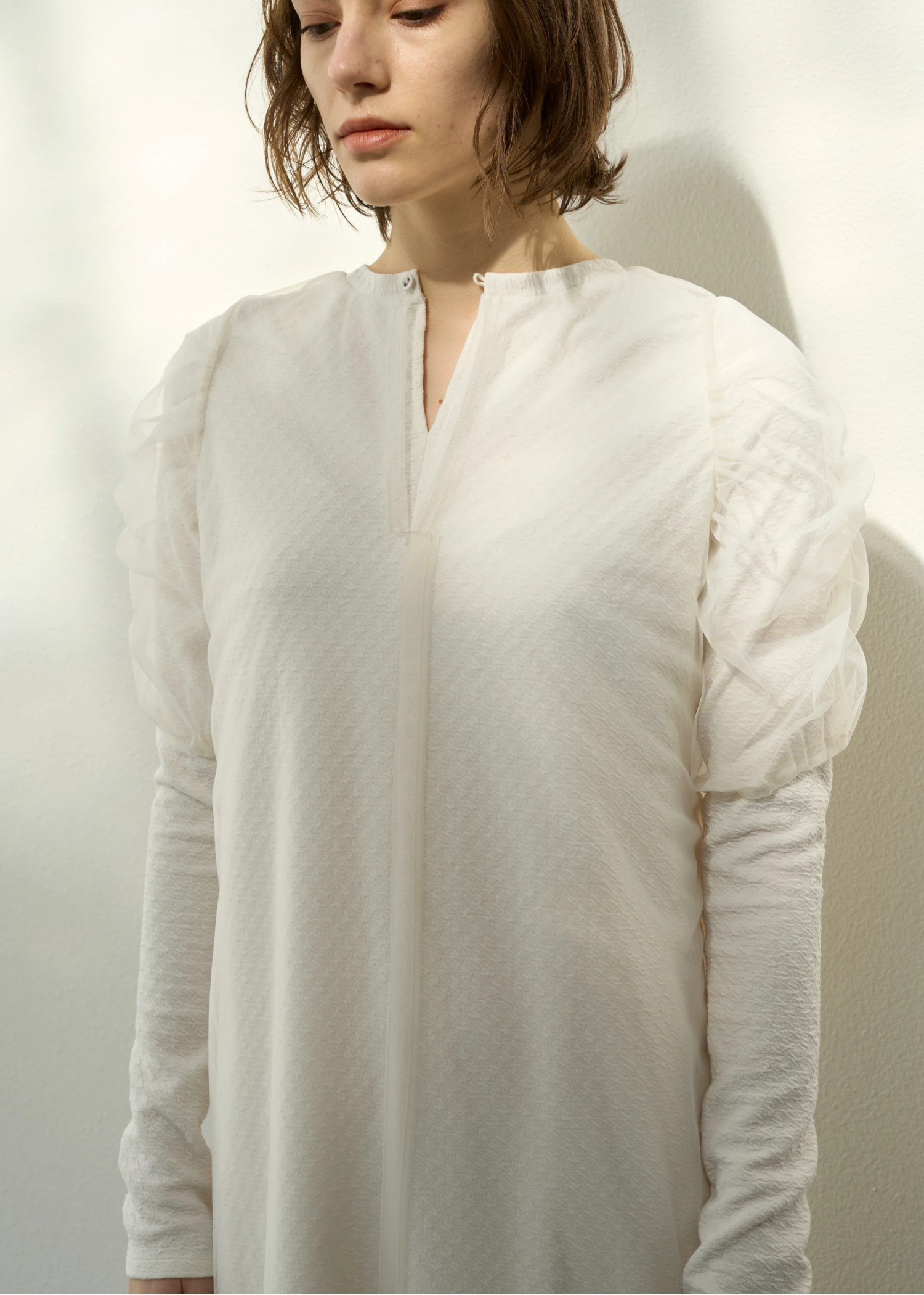 layered tulle floating jacquard gather OP