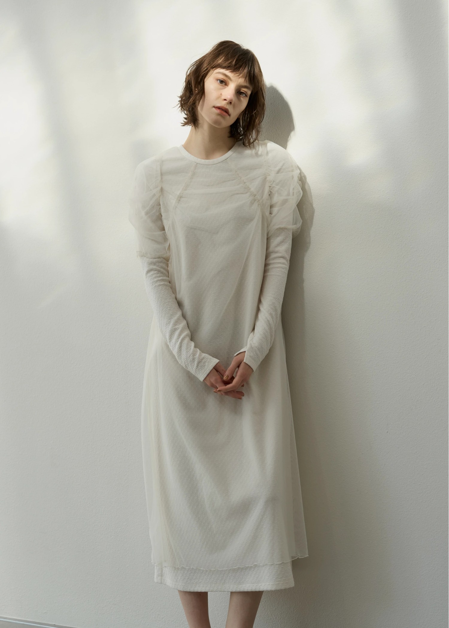 layered tulle floating jacquard gather OP