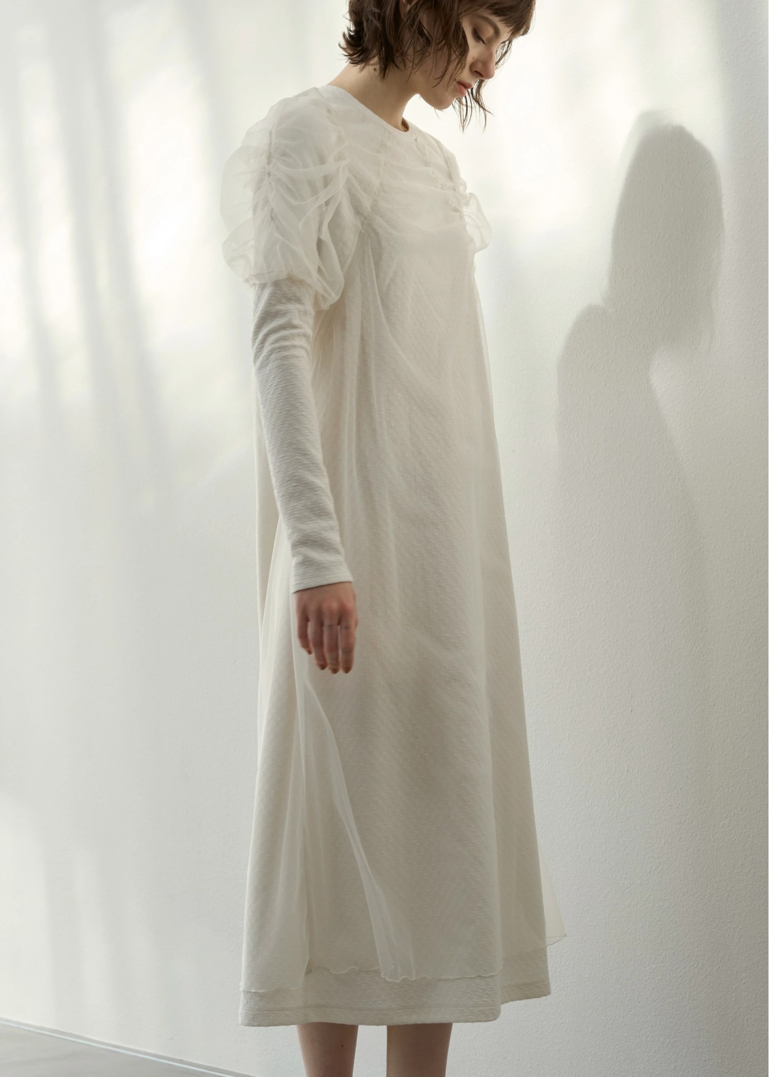 layered tulle floating jacquard gather OP