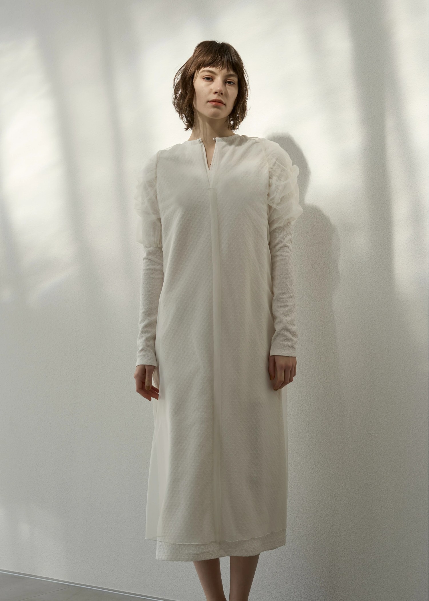 layered tulle floating jacquard gather OP