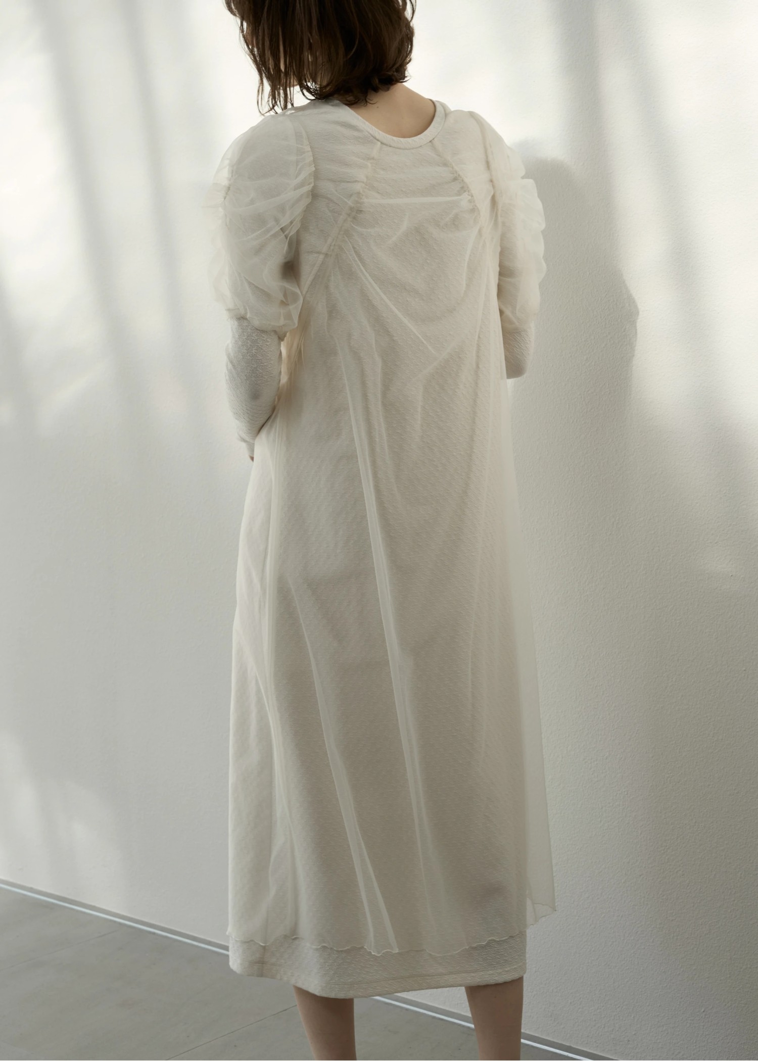 layered tulle floating jacquard gather OP