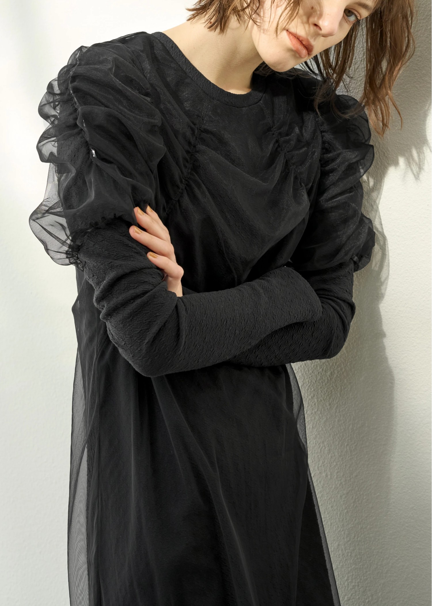 layered tulle floating jacquard gather OP