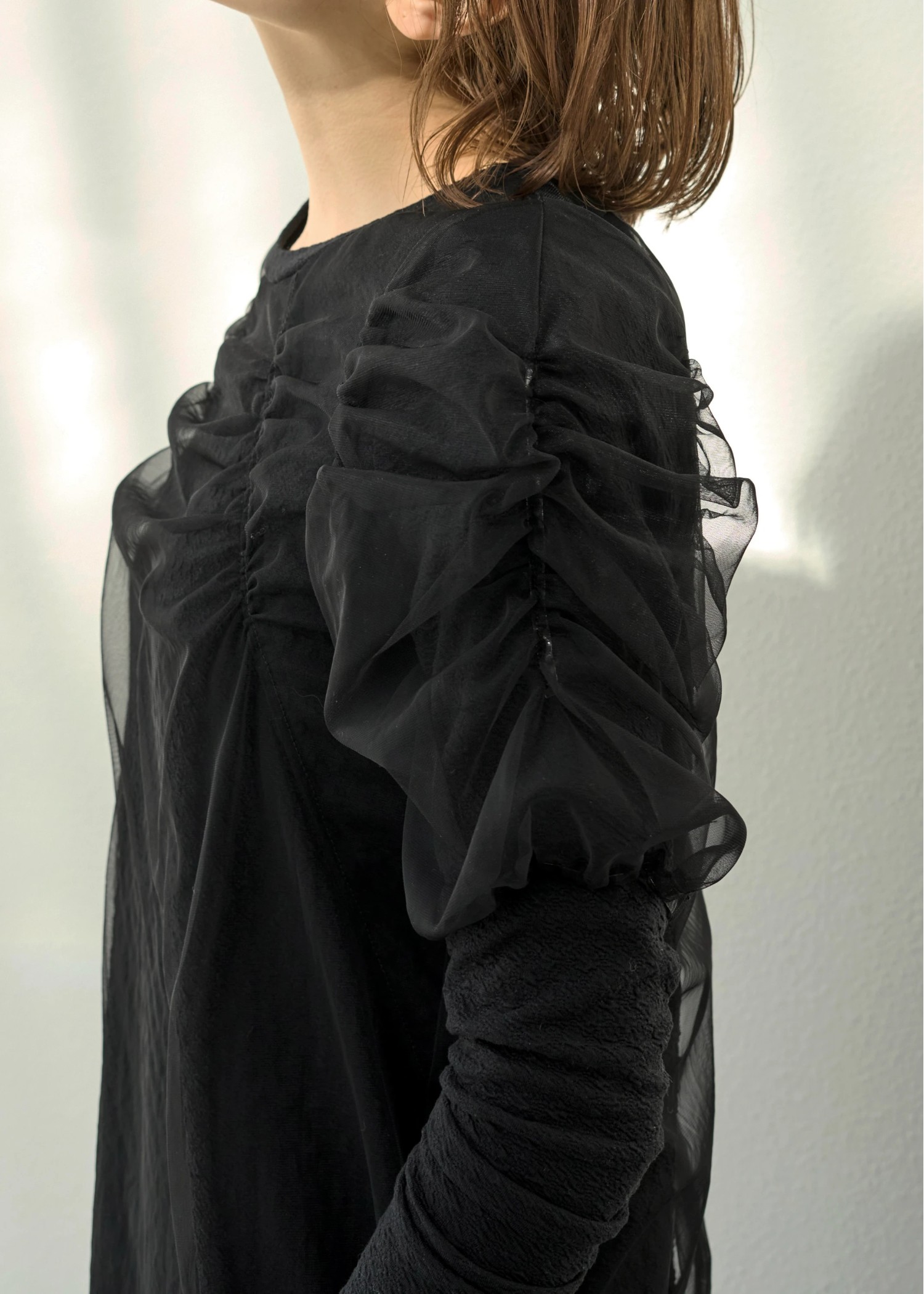 layered tulle floating jacquard gather OP