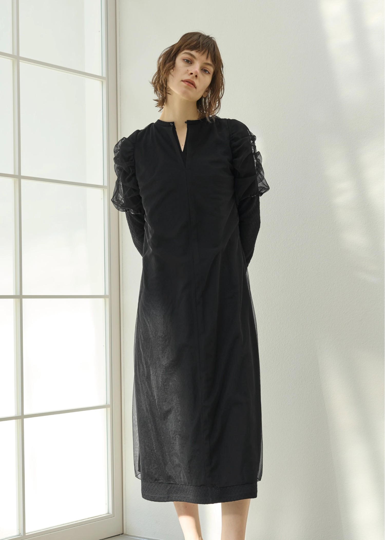 layered tulle floating jacquard gather OP