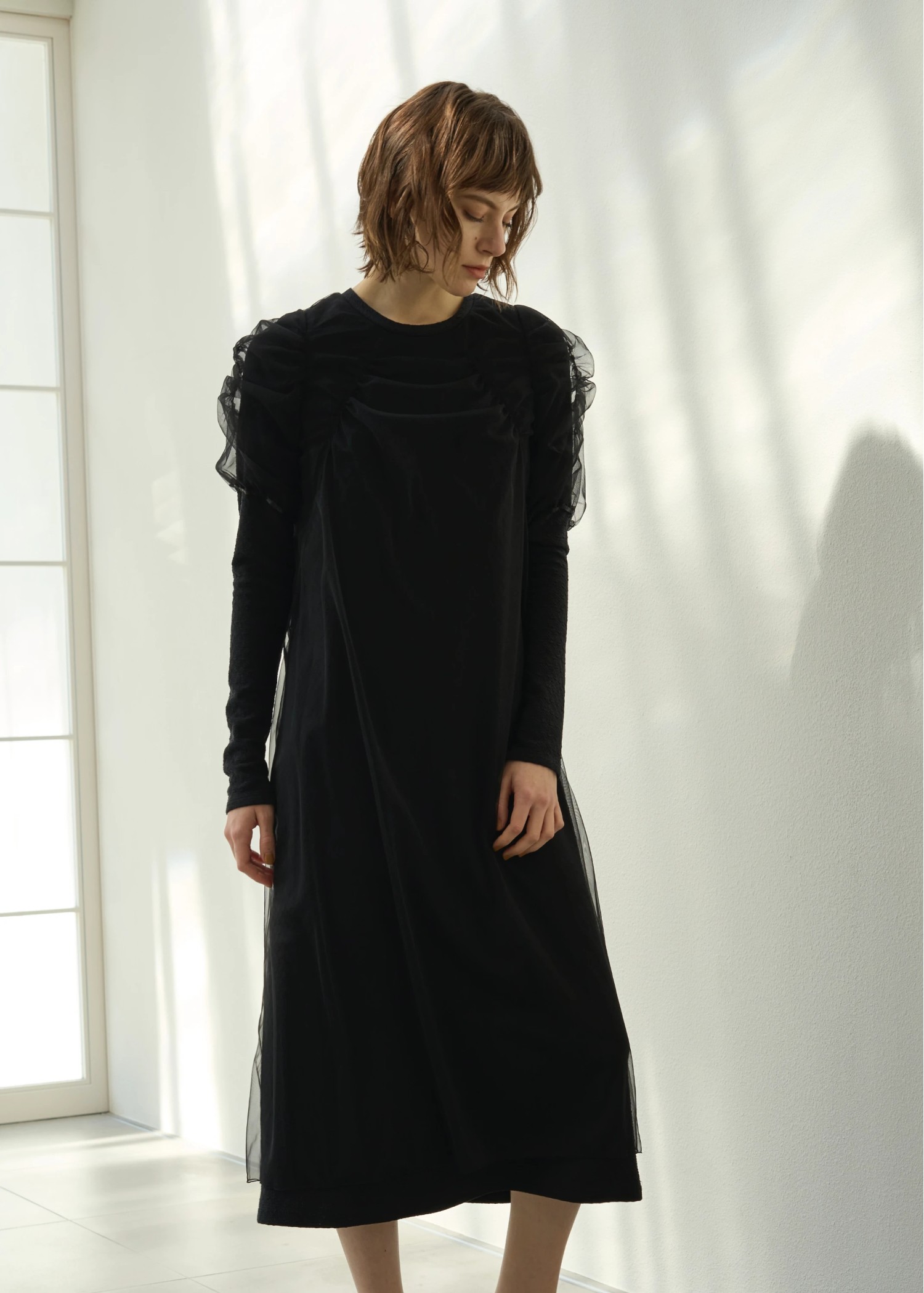 layered tulle floating jacquard gather OP