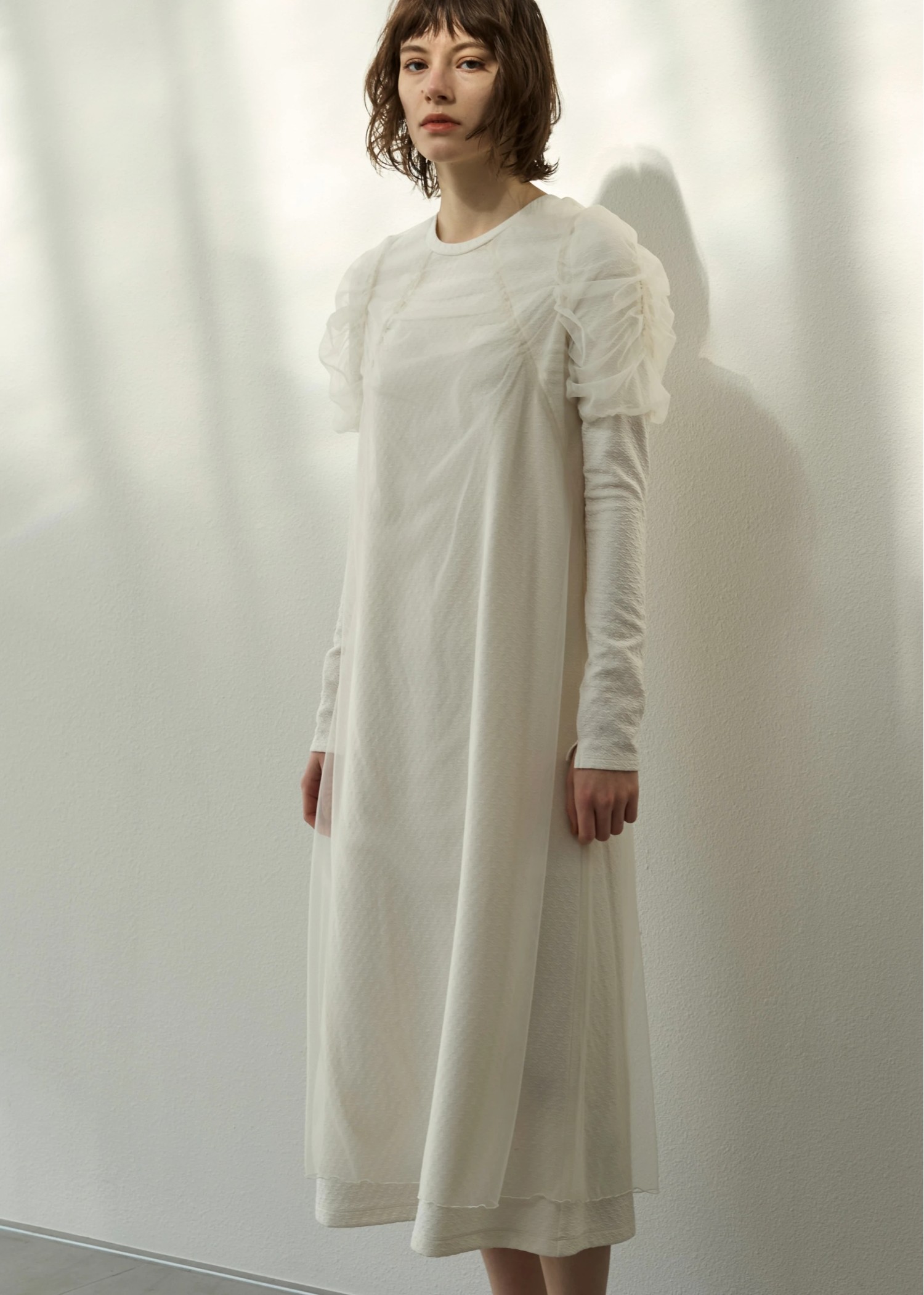 layered tulle floating jacquard gather OP