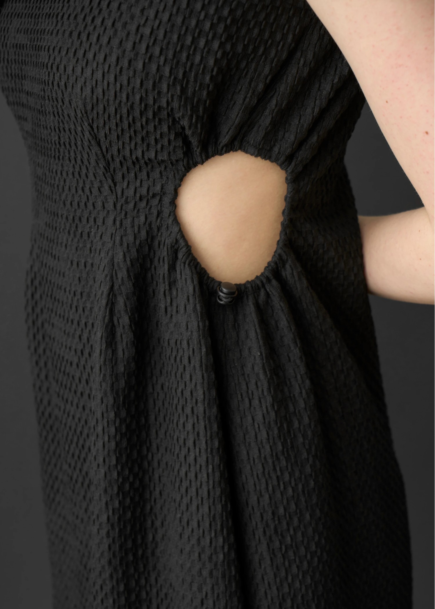 side drawstring open flower motif lace OP