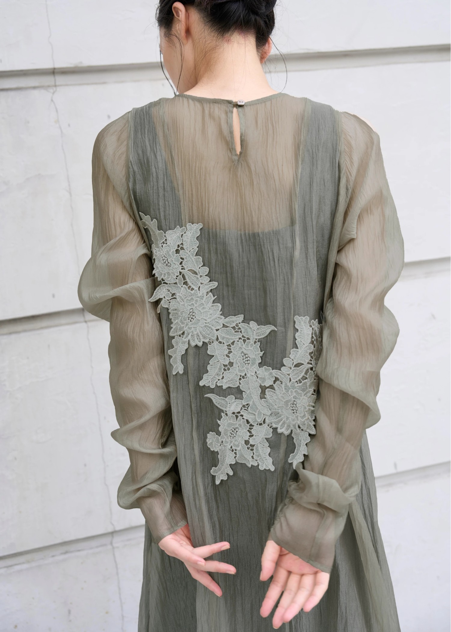 sheer motif lace OP & gather breast tank OP SET