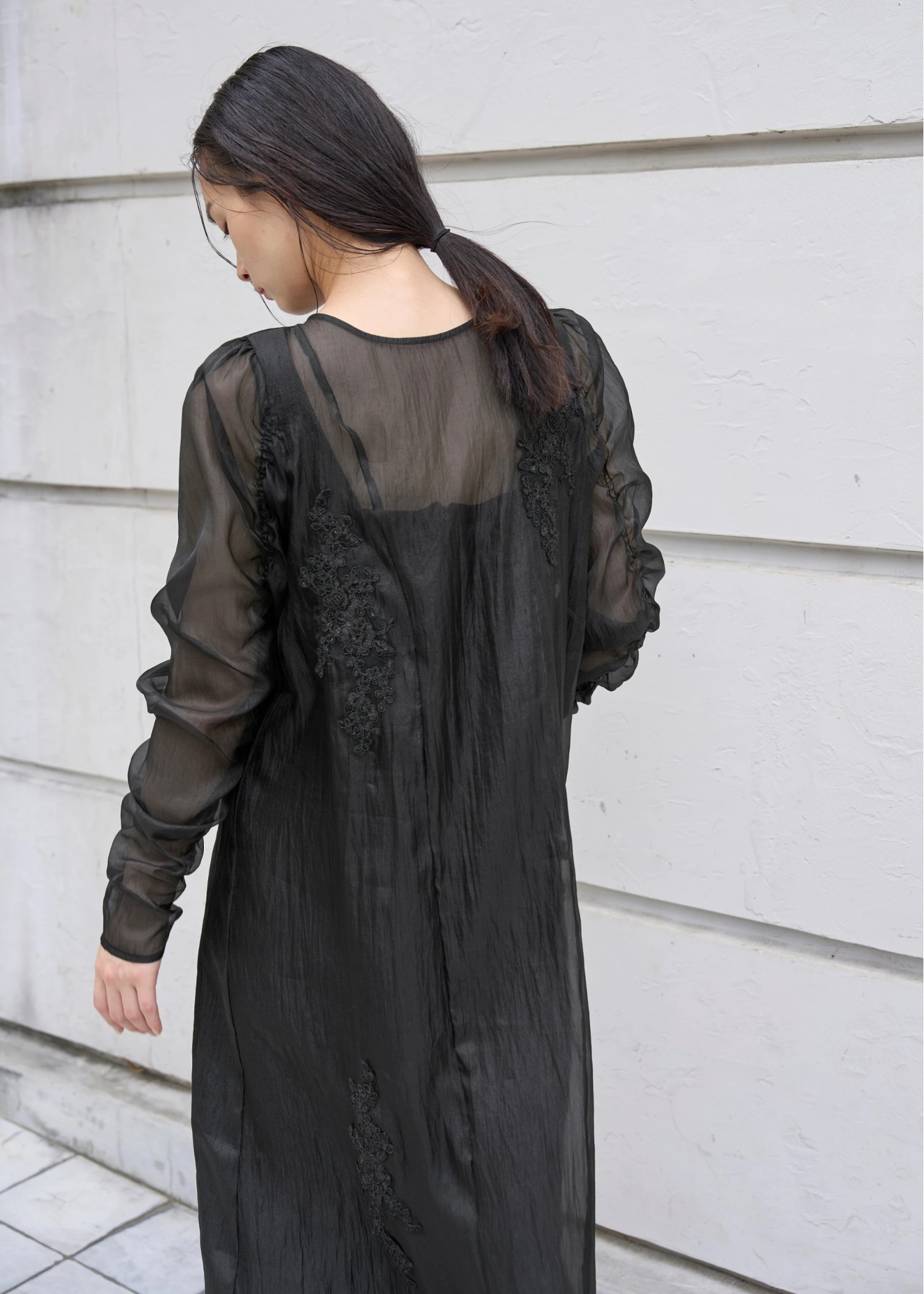 sheer motif lace OP & gather breast tank OP SET