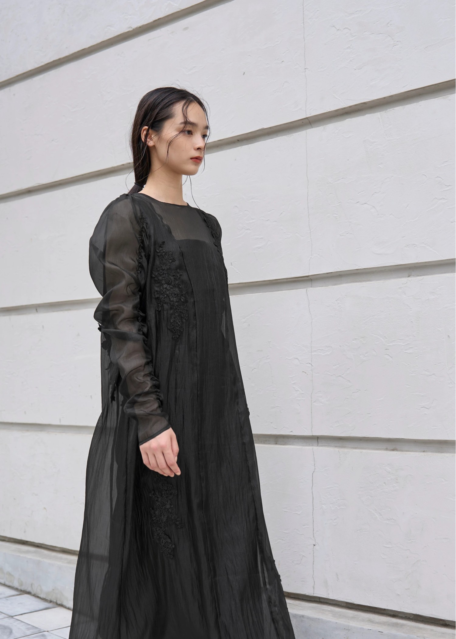 sheer motif lace OP & gather breast tank OP SET