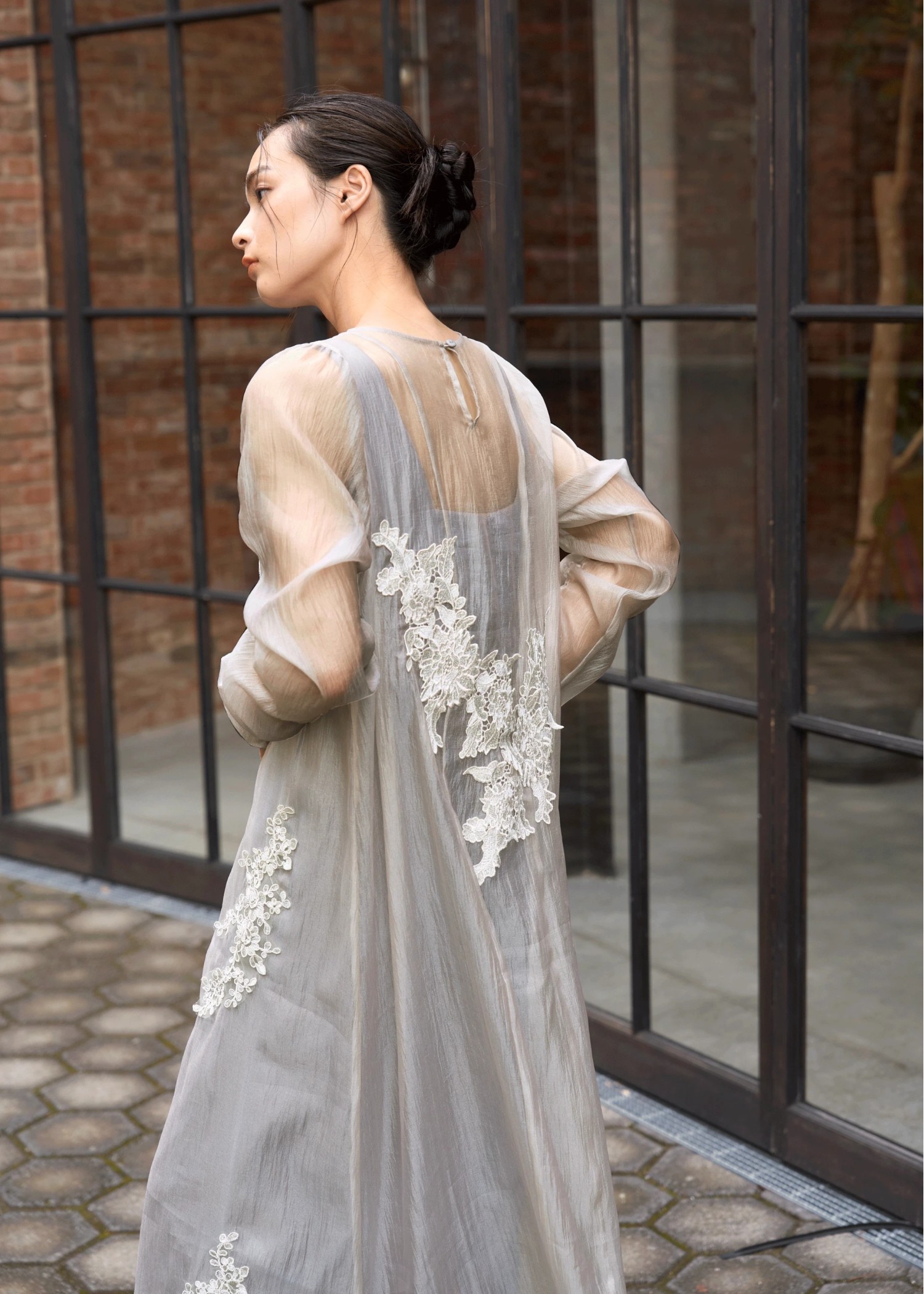 sheer motif lace OP & gather breast tank OP SET