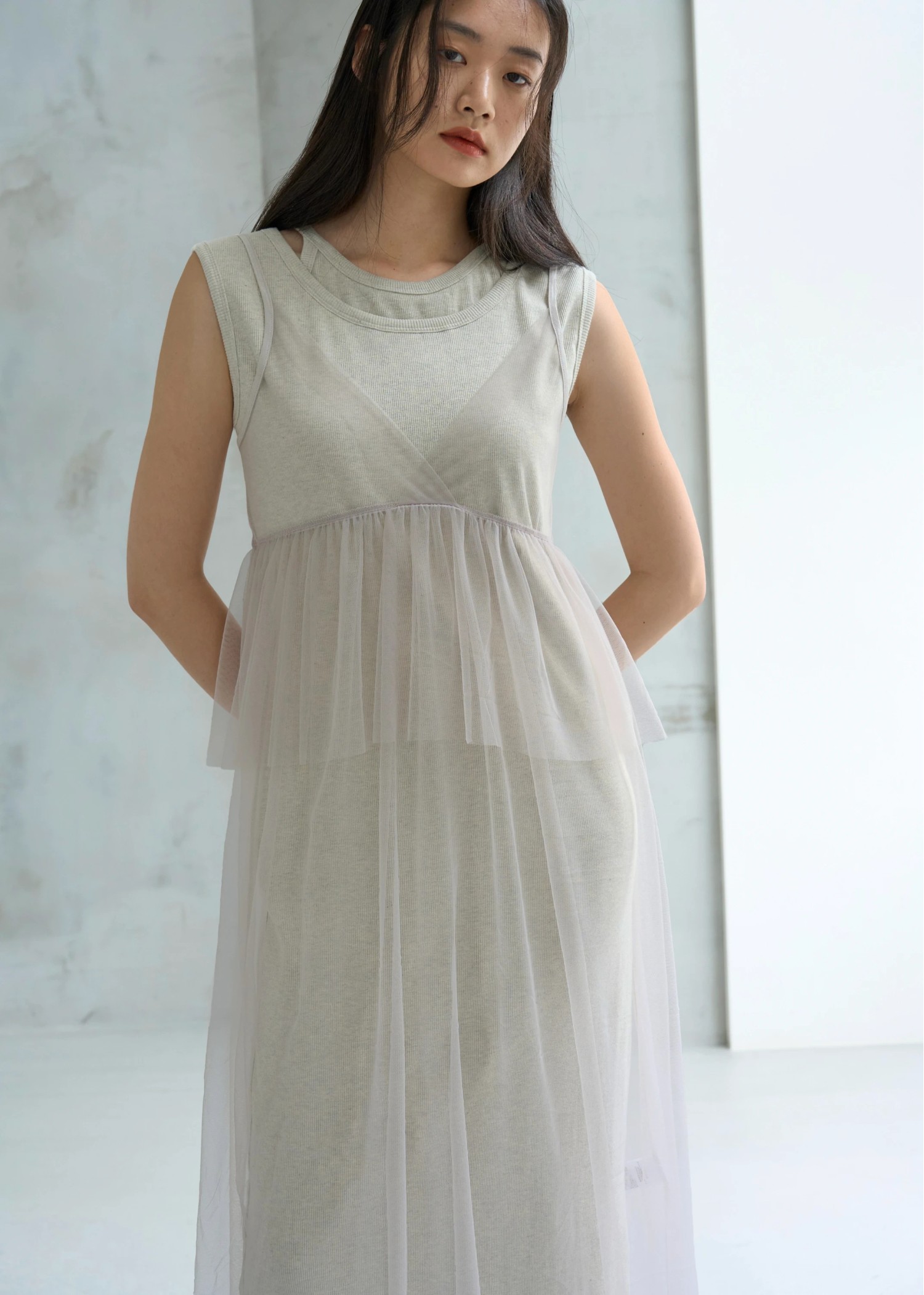 layered tulle peplum cami OP