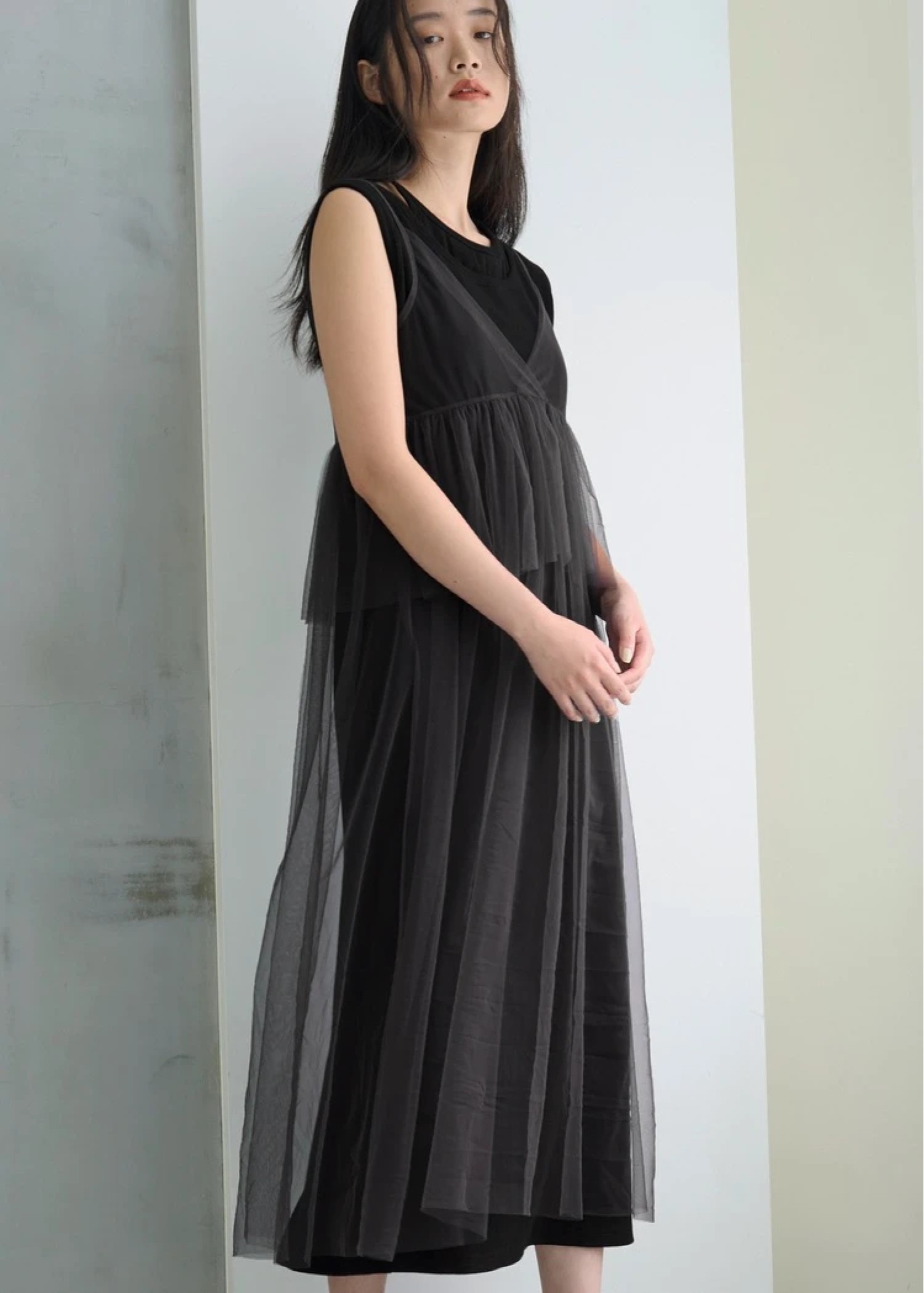 layered tulle peplum cami OP