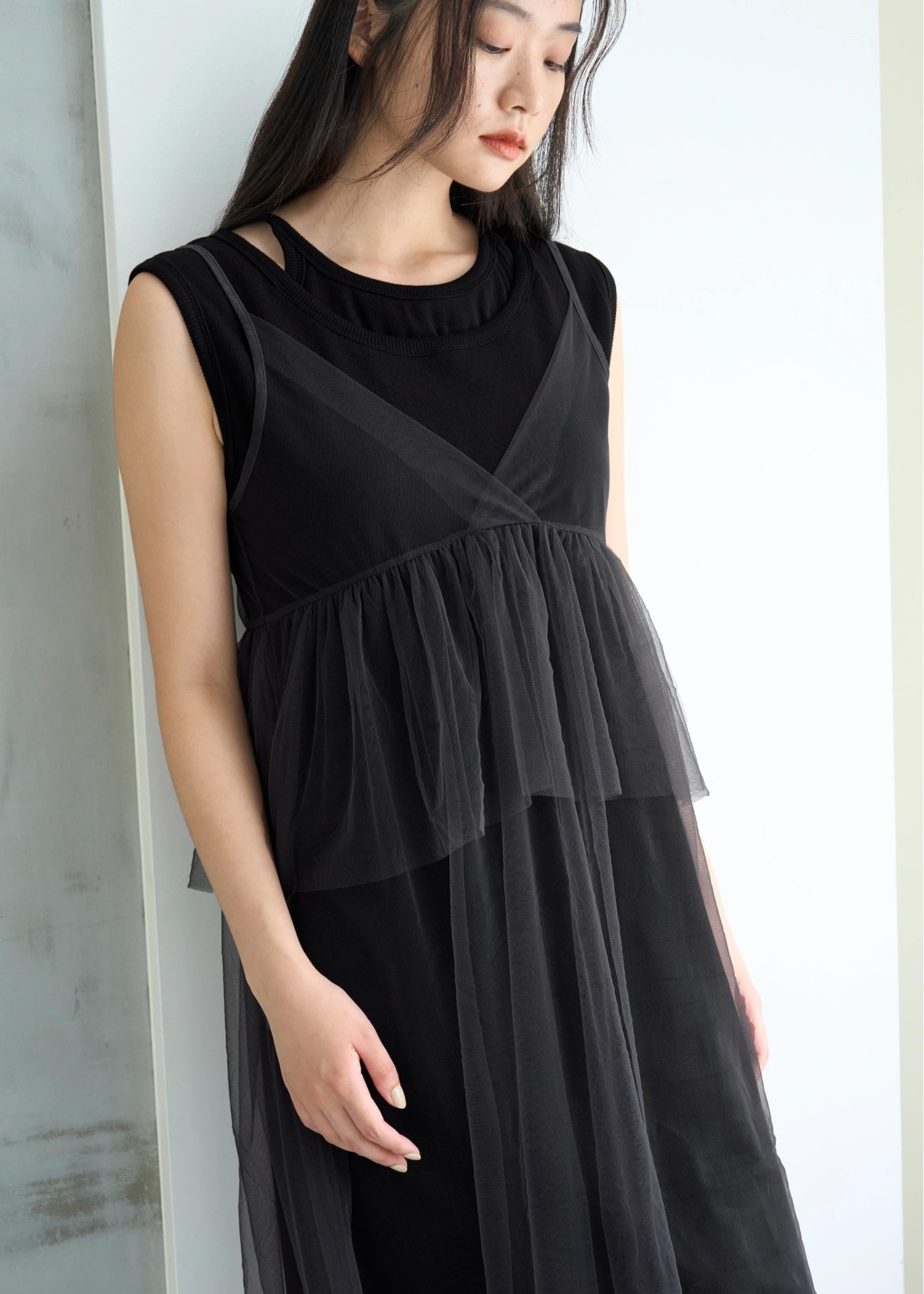 layered tulle peplum cami OP