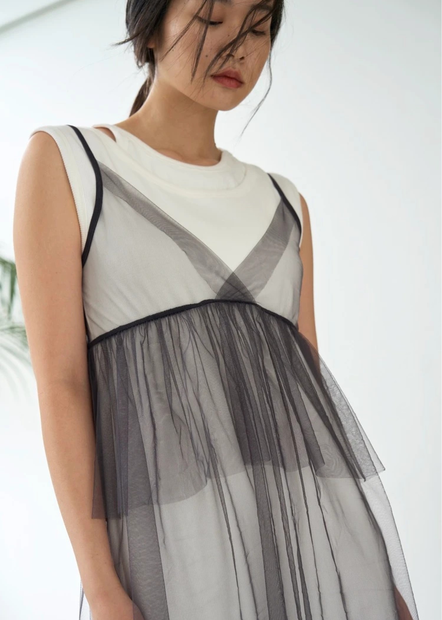 layered tulle peplum cami OP