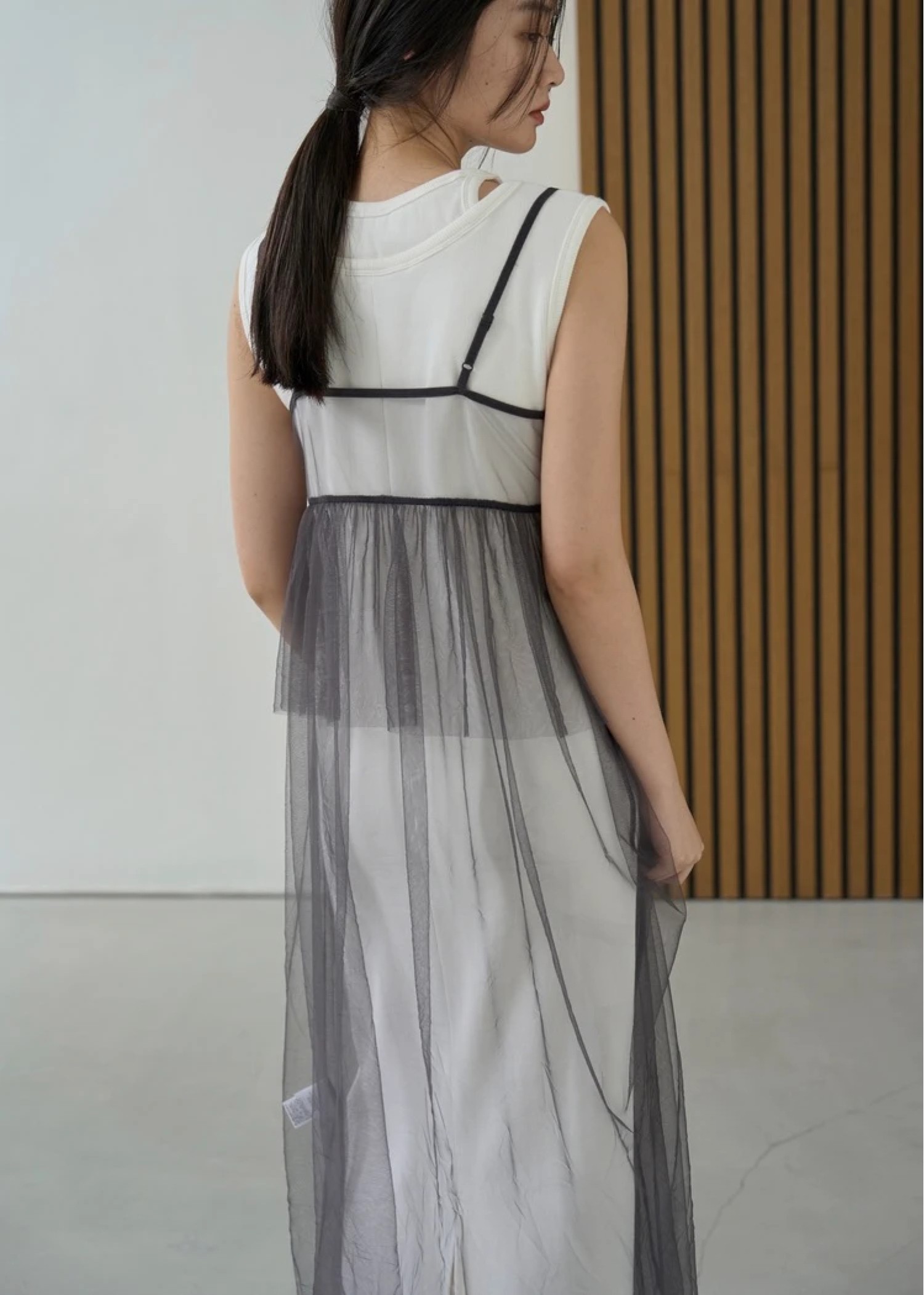 layered tulle peplum cami OP