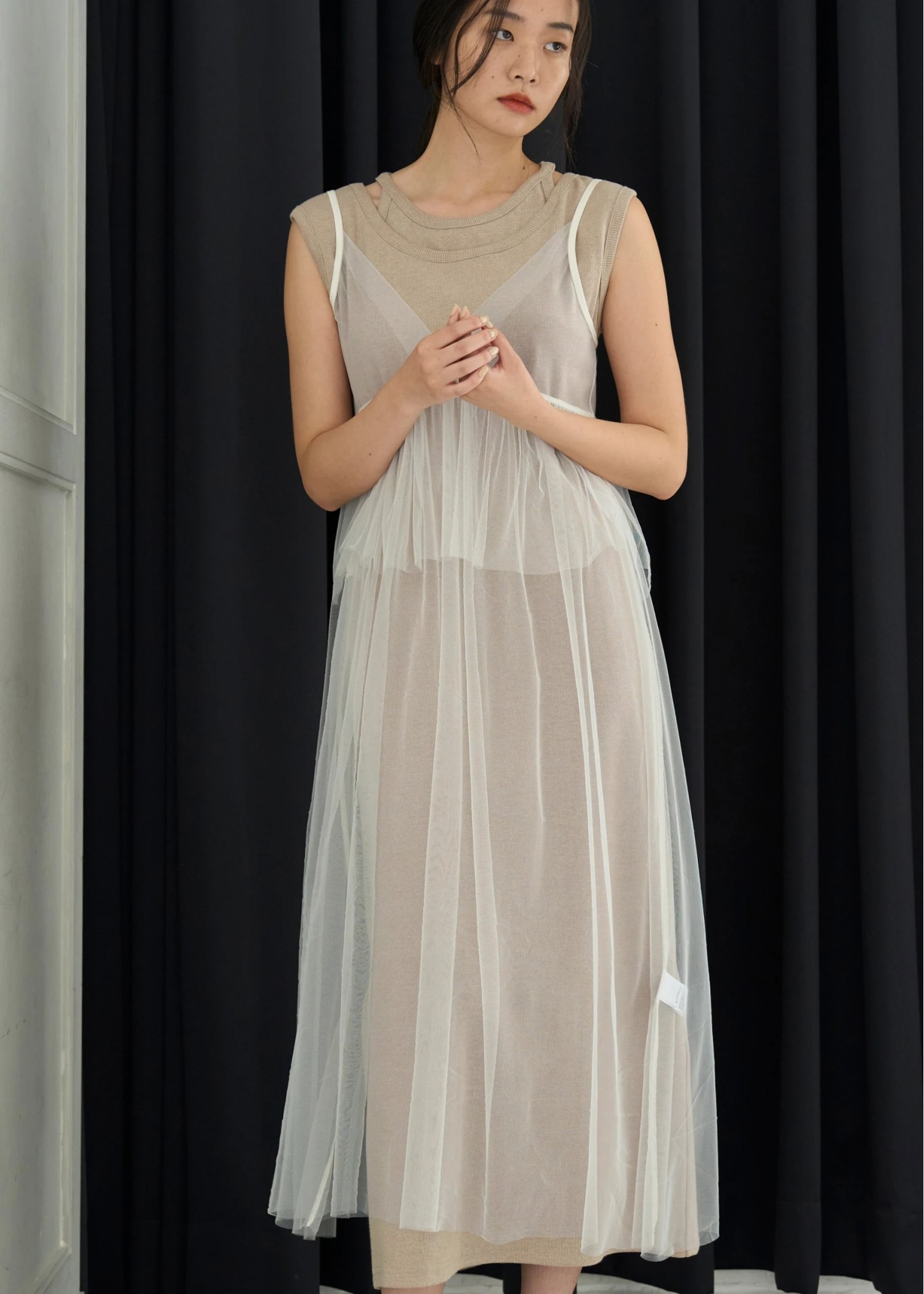 layered tulle peplum cami OP