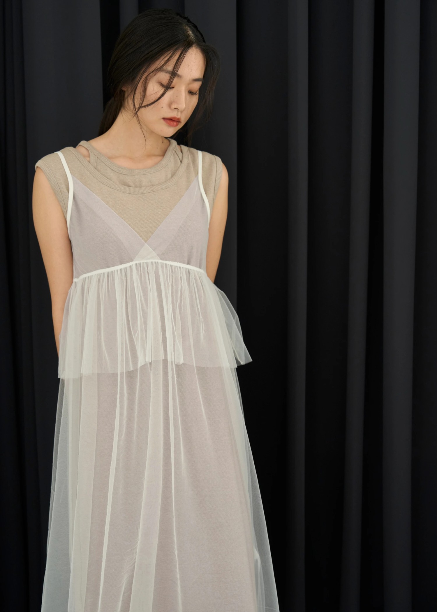 layered tulle peplum cami OP