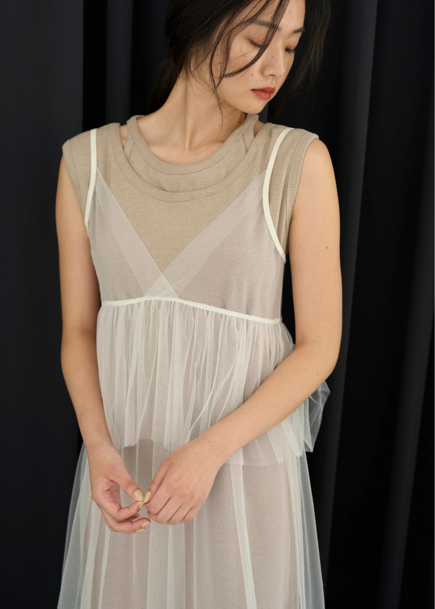 layered tulle peplum cami OP