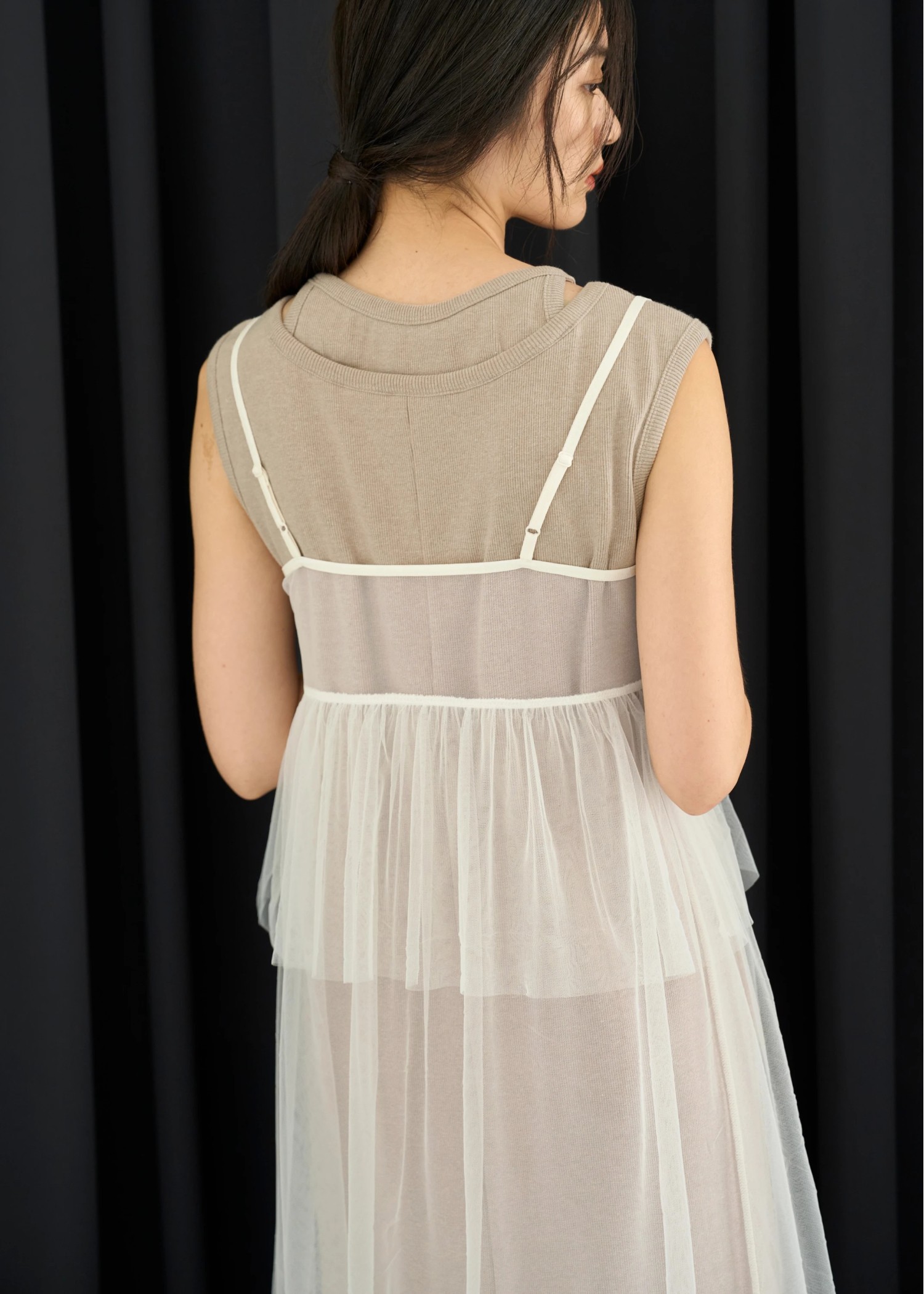 layered tulle peplum cami OP