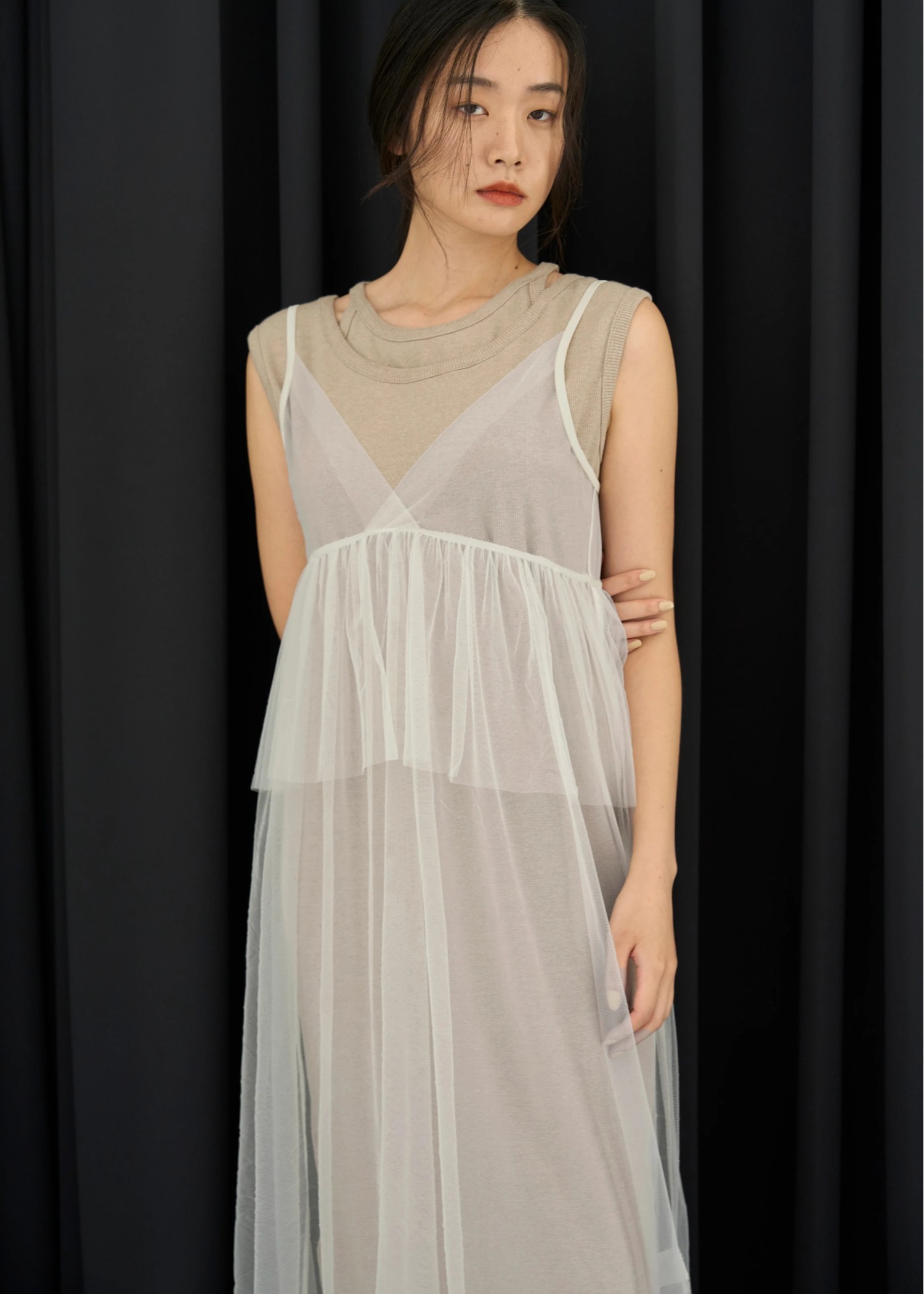 layered tulle peplum cami OP