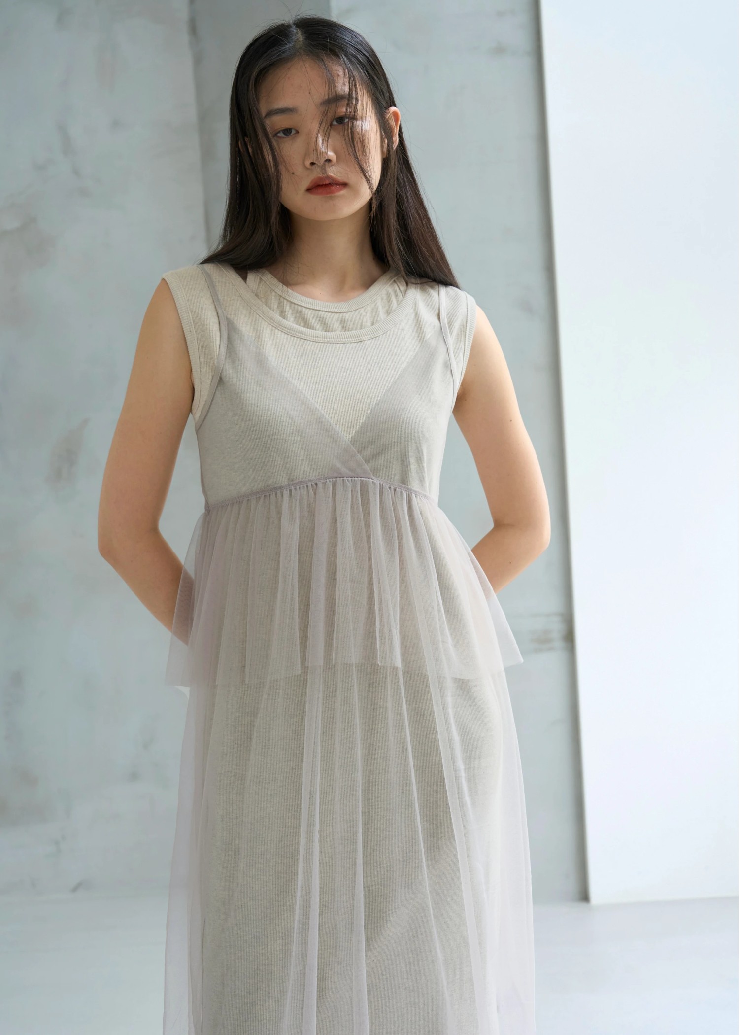 layered tulle peplum cami OP