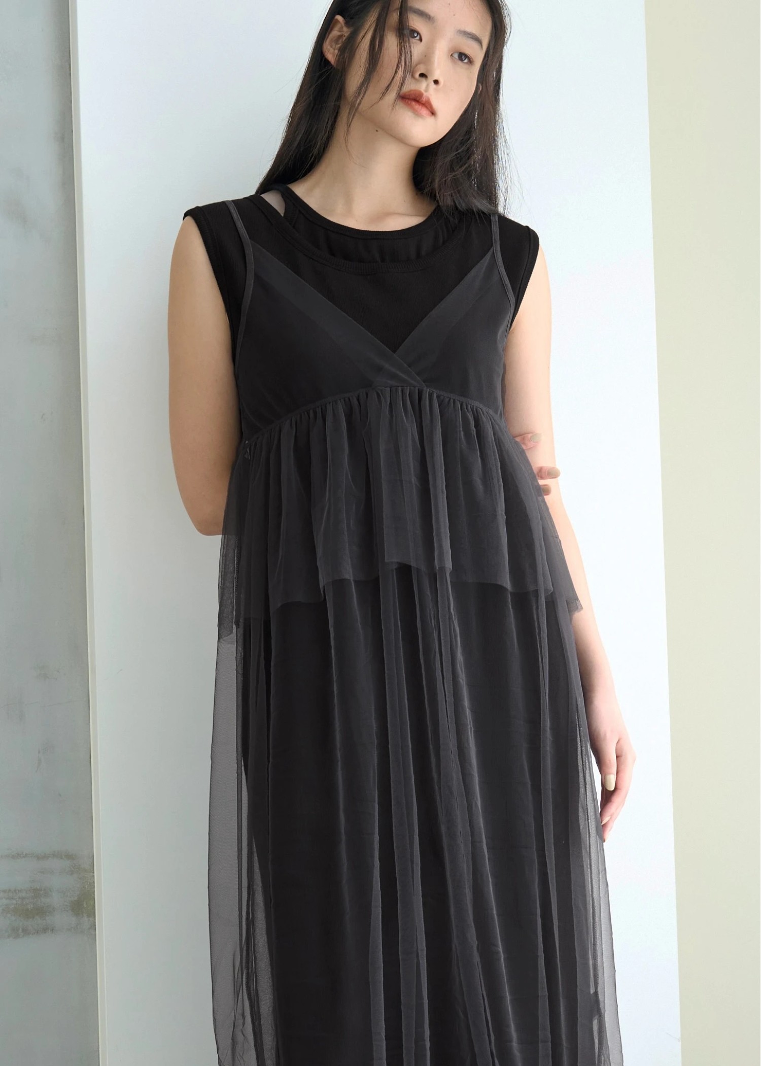 layered tulle peplum cami OP