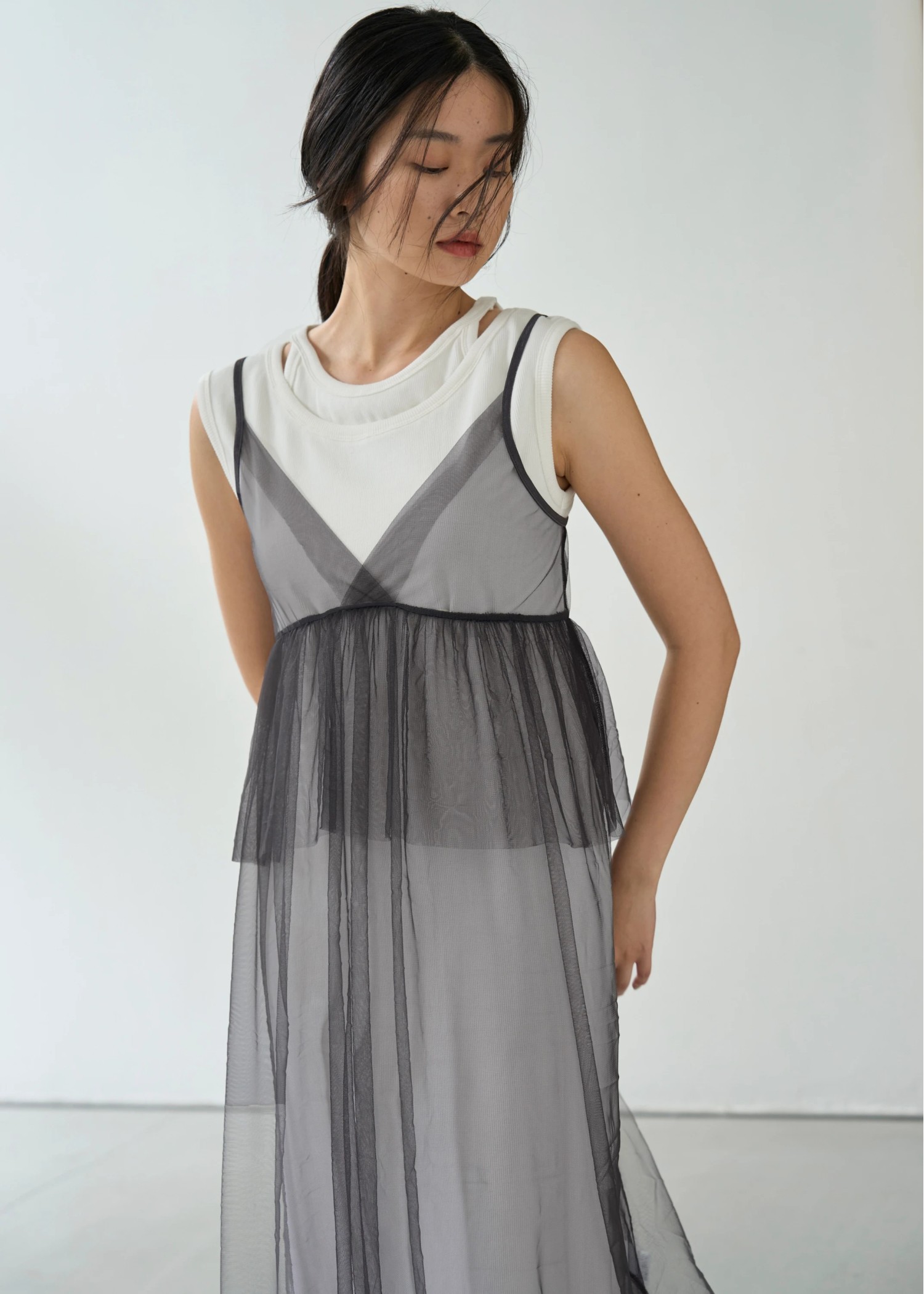 layered tulle peplum cami OP