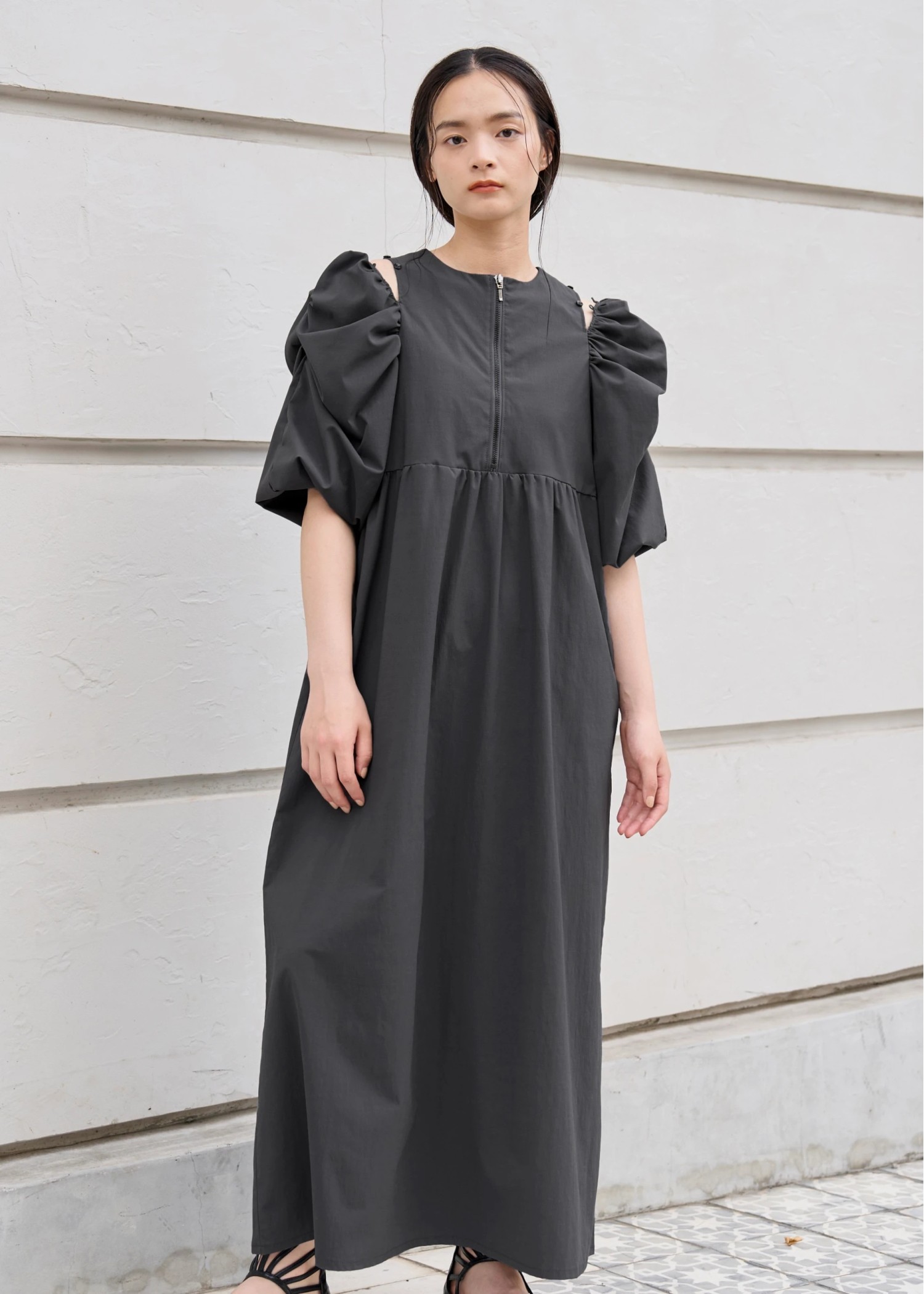 volume gather half sleeve open shoulder OP